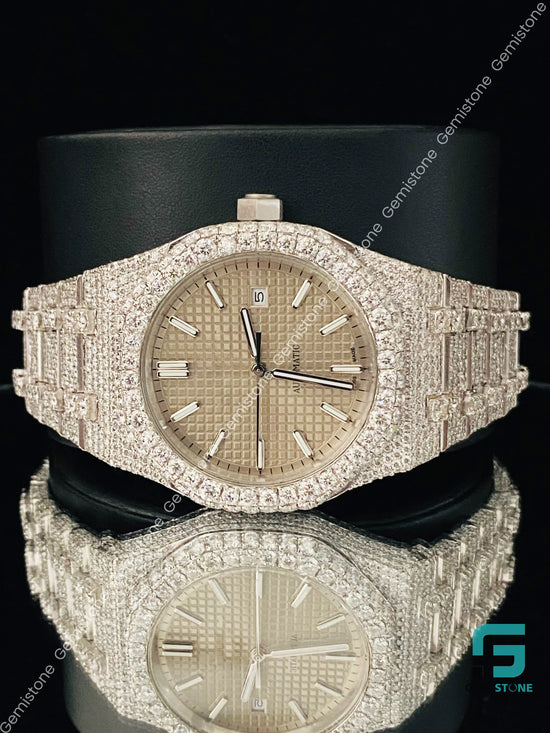 Tapisserie Pattern Light Beige Dial Moissanite Watch