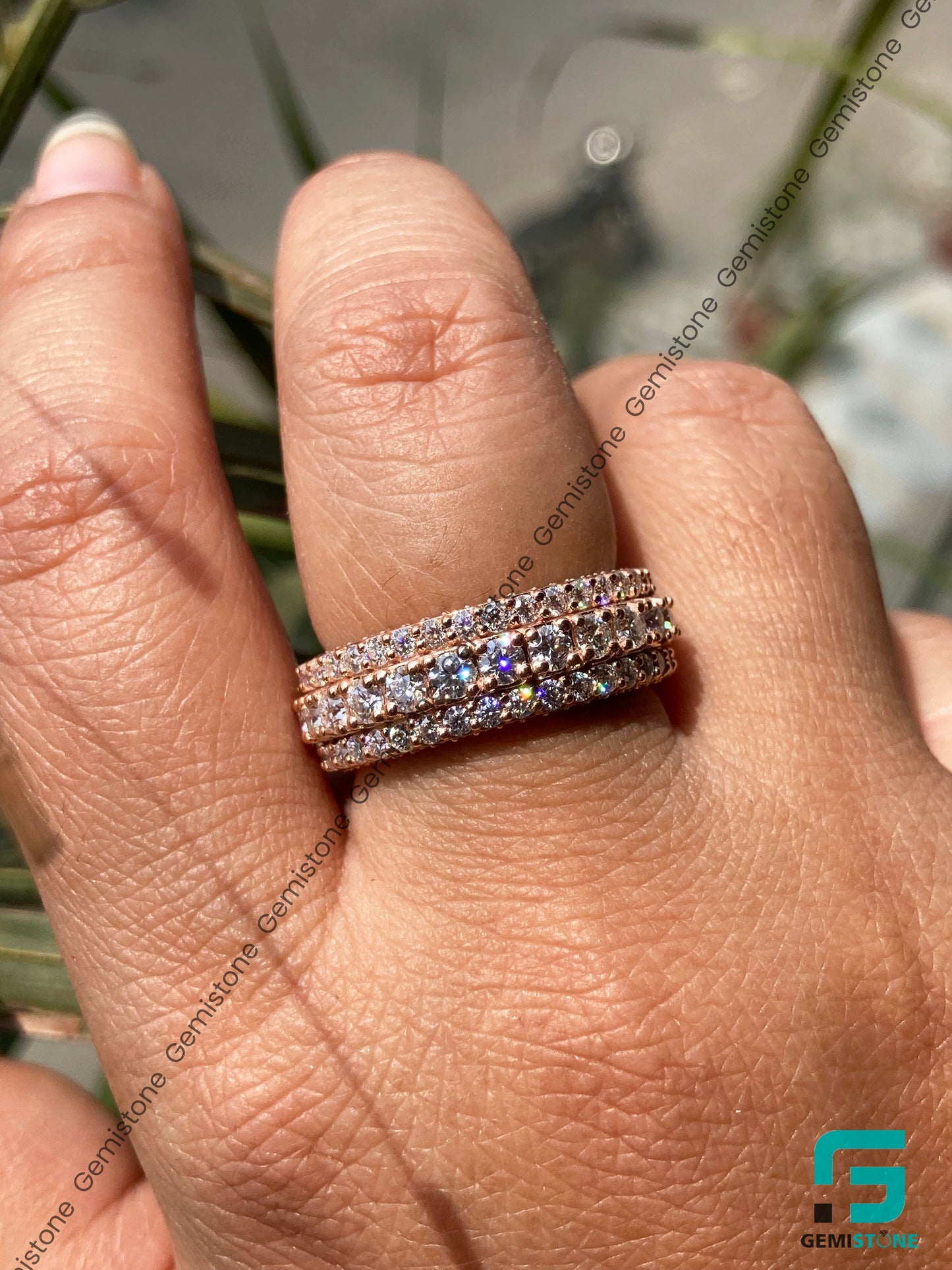 Three Raw Moissanite Wedding Band