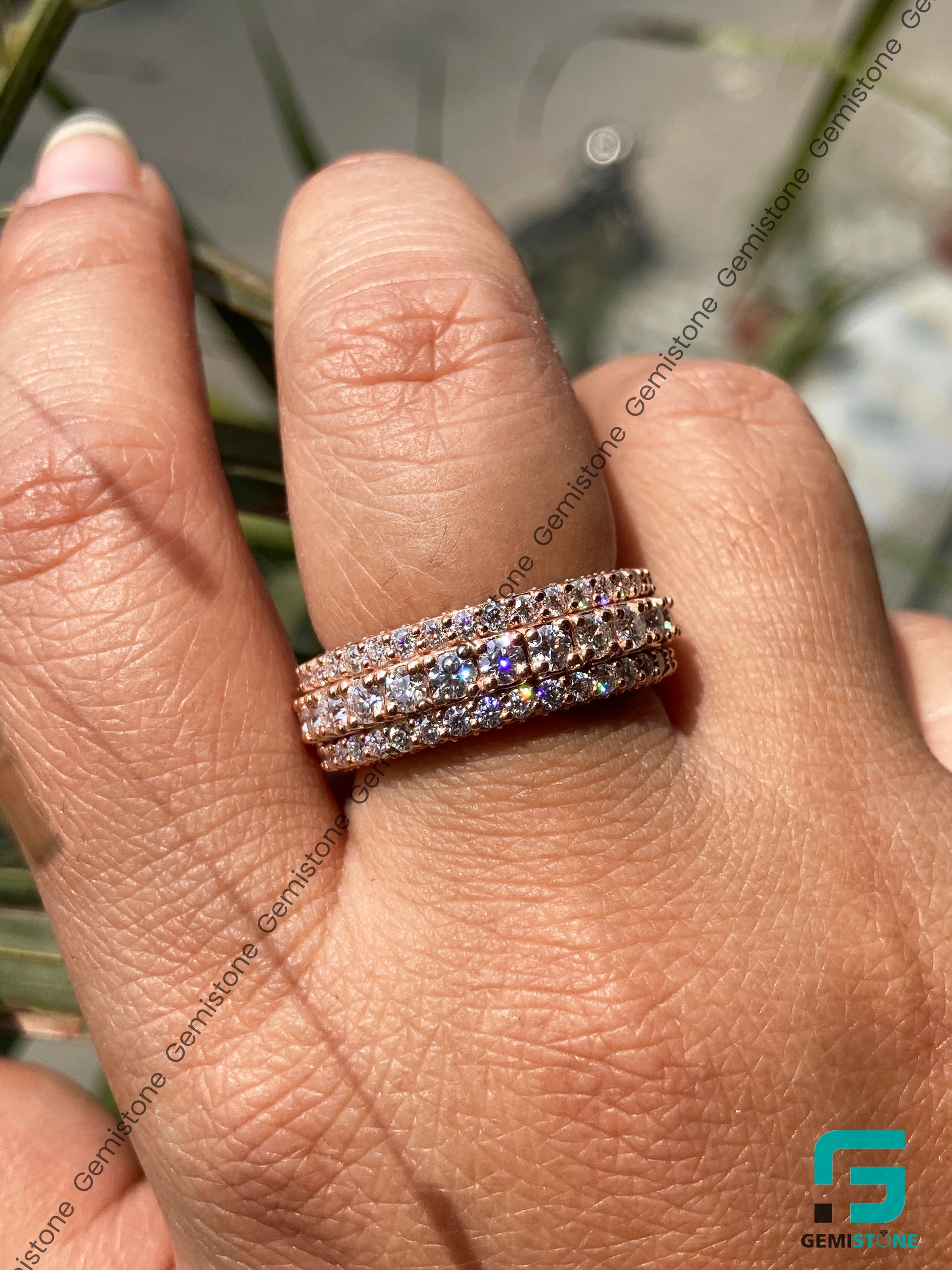 Three Raw Moissanite Wedding Band
