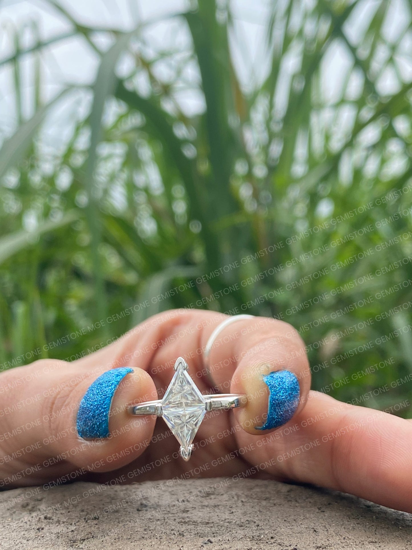 Two Stone Triangle Moissanite Geometrical Engagement Ring