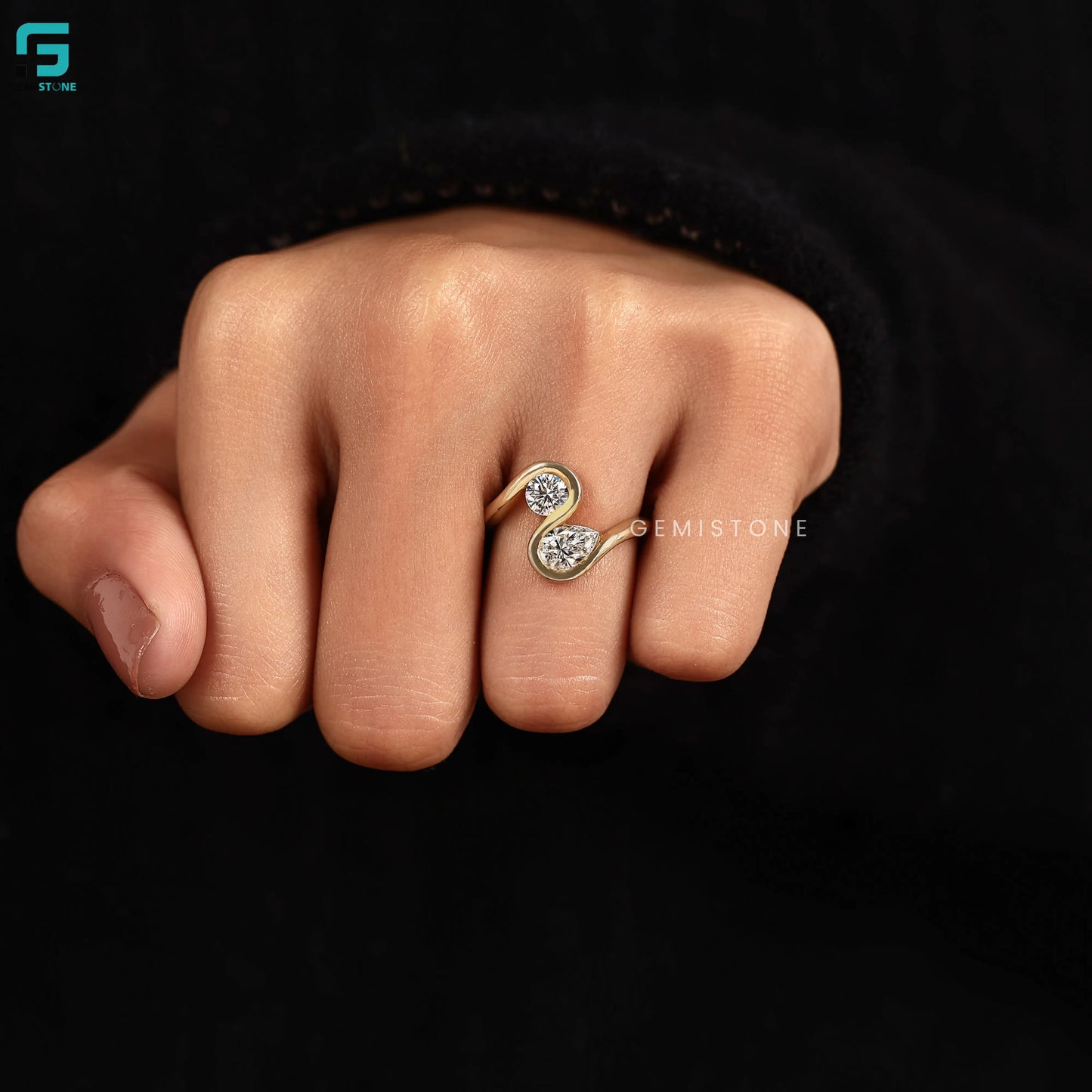 Toi Et Moi Lab Diamond Round And Pear Wedding Ring 