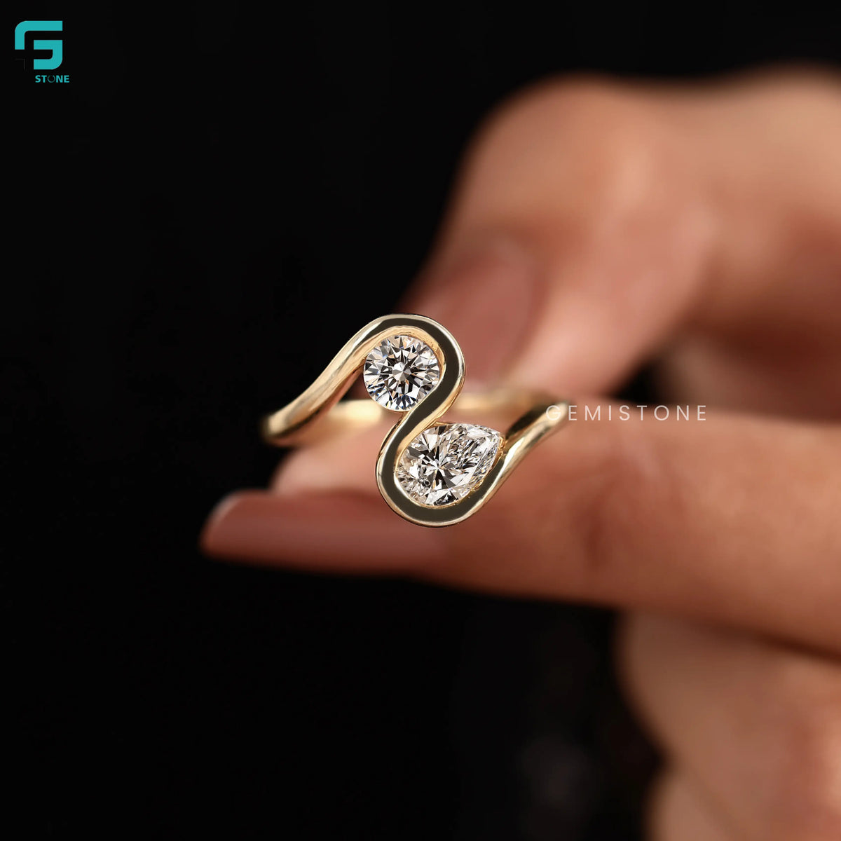 Toi Et Moi Lab Diamond Round And Pear Wedding Ring For Women