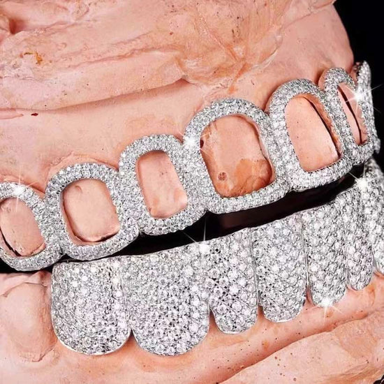 Unique Style Top Face Grillz & Bottom Moissanite Diamond Grillz Teeth