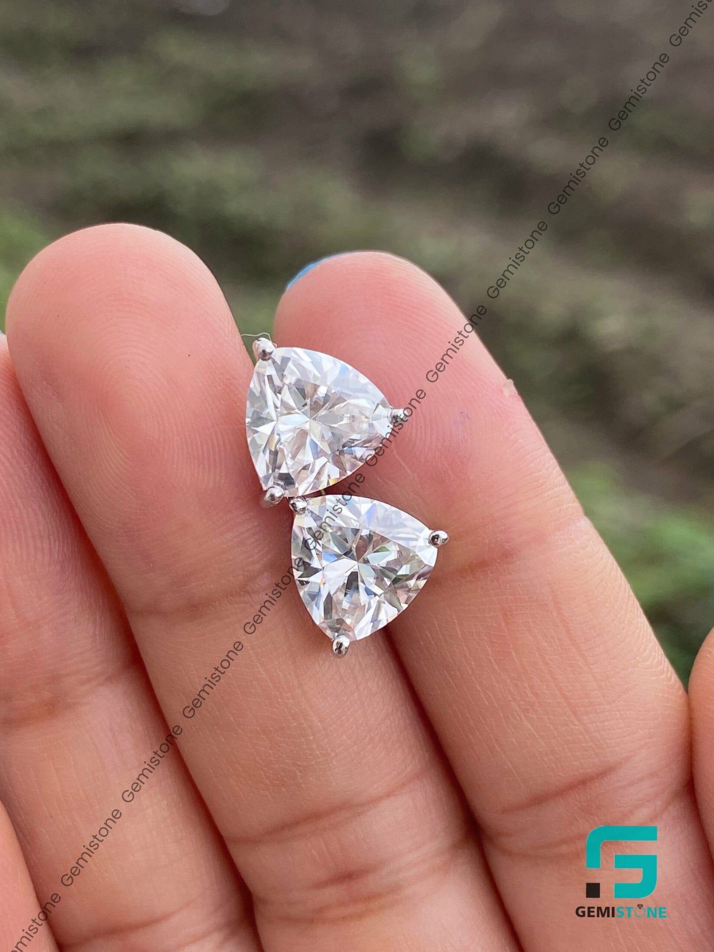 2CT Stud Trillion Cut Diamond Earrings