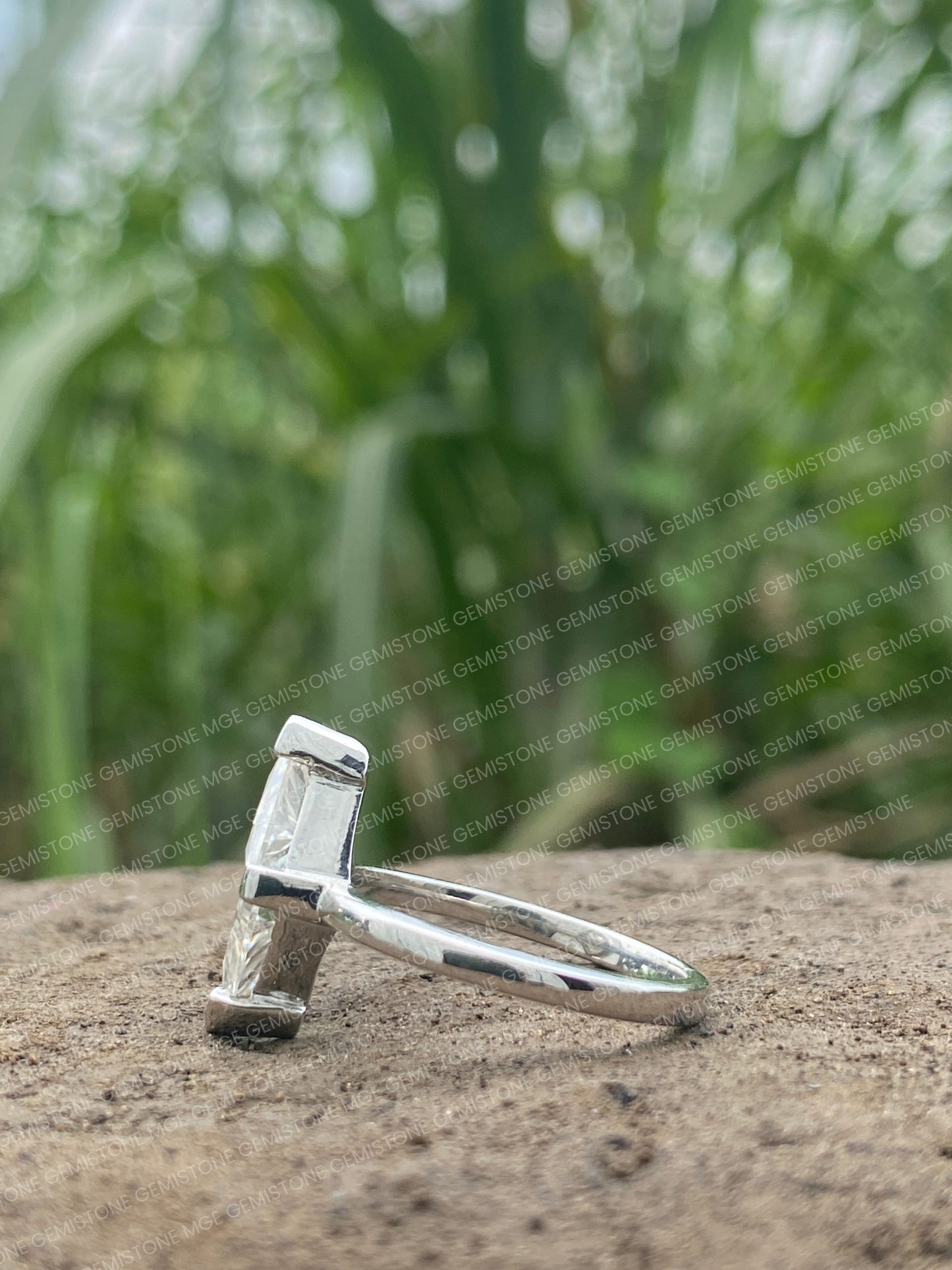 Two Stone Triangle Moissanite Geometrical Engagement Ring