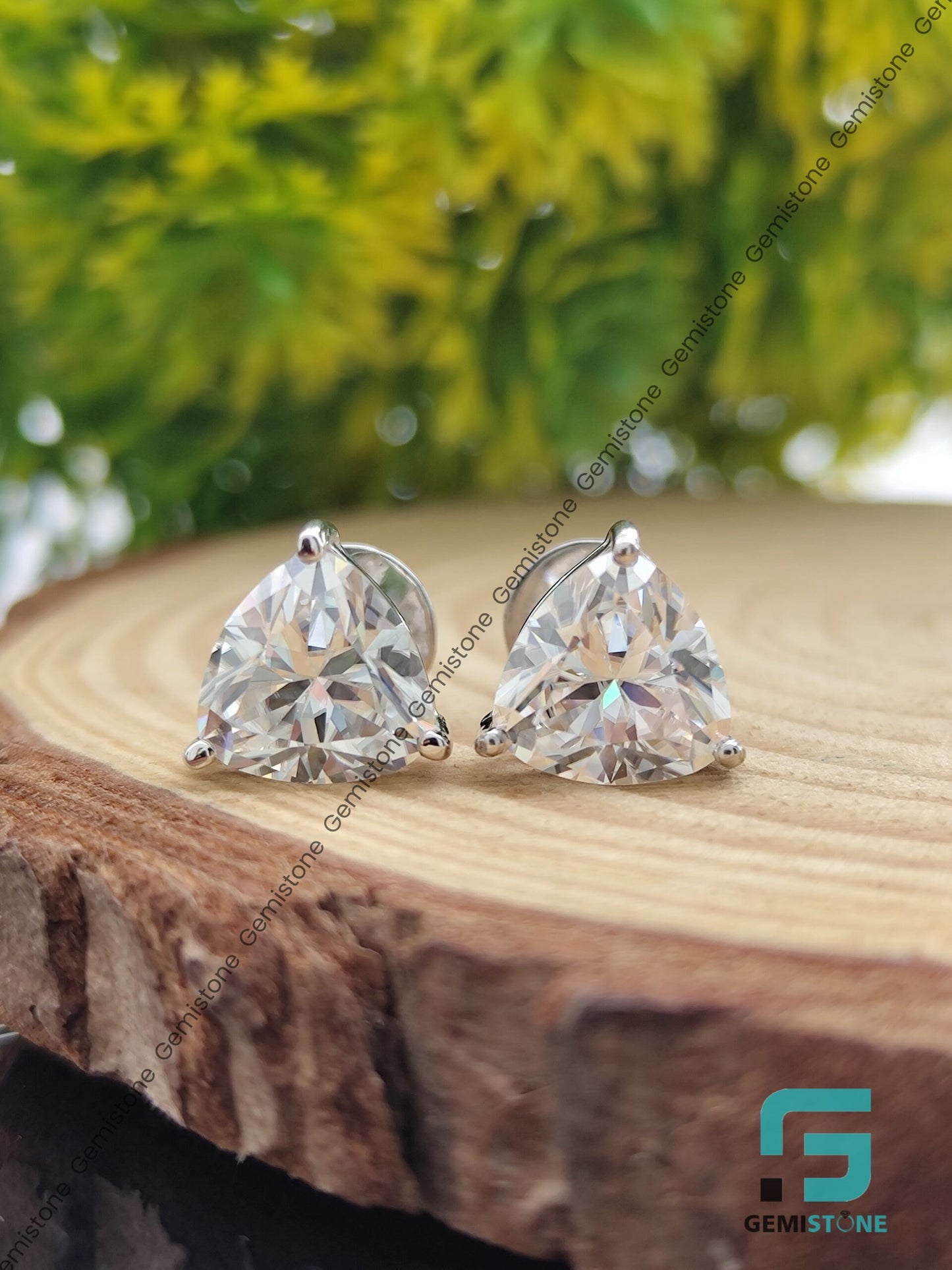 2CT Stud Trillion Cut Diamond Earrings