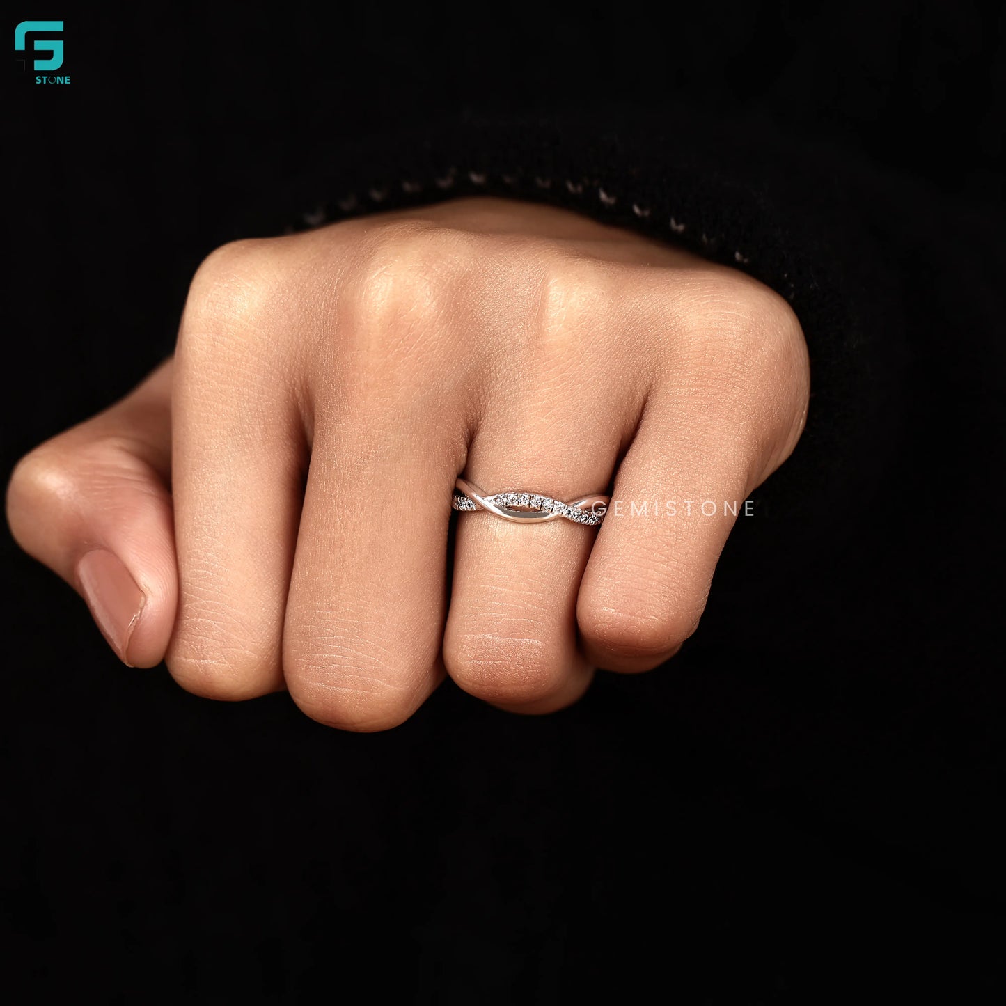 Twisted Infinity Criss Cross Round Cut Lab Diamond Wedding Band For Women