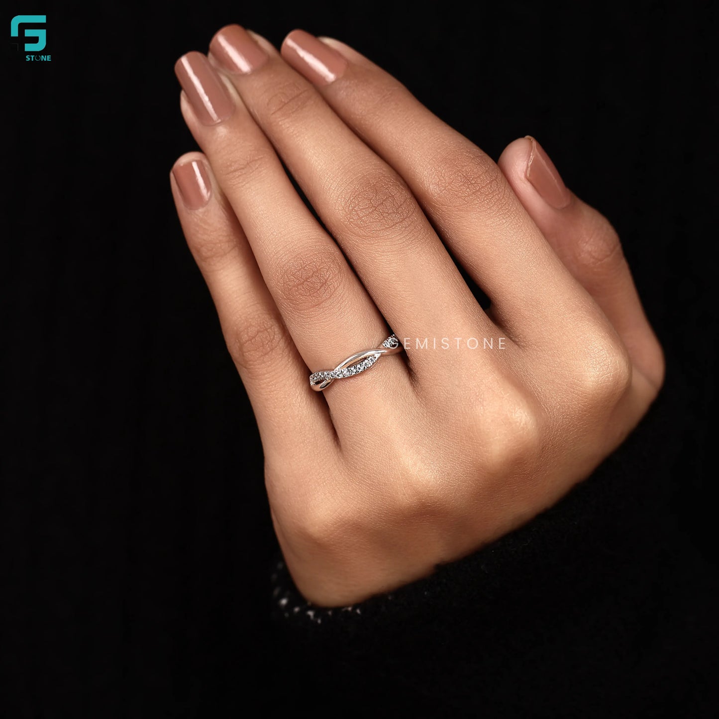 Twisted Infinity Criss Cross Round Cut Lab Grown Diamond Wedding Band For Women
