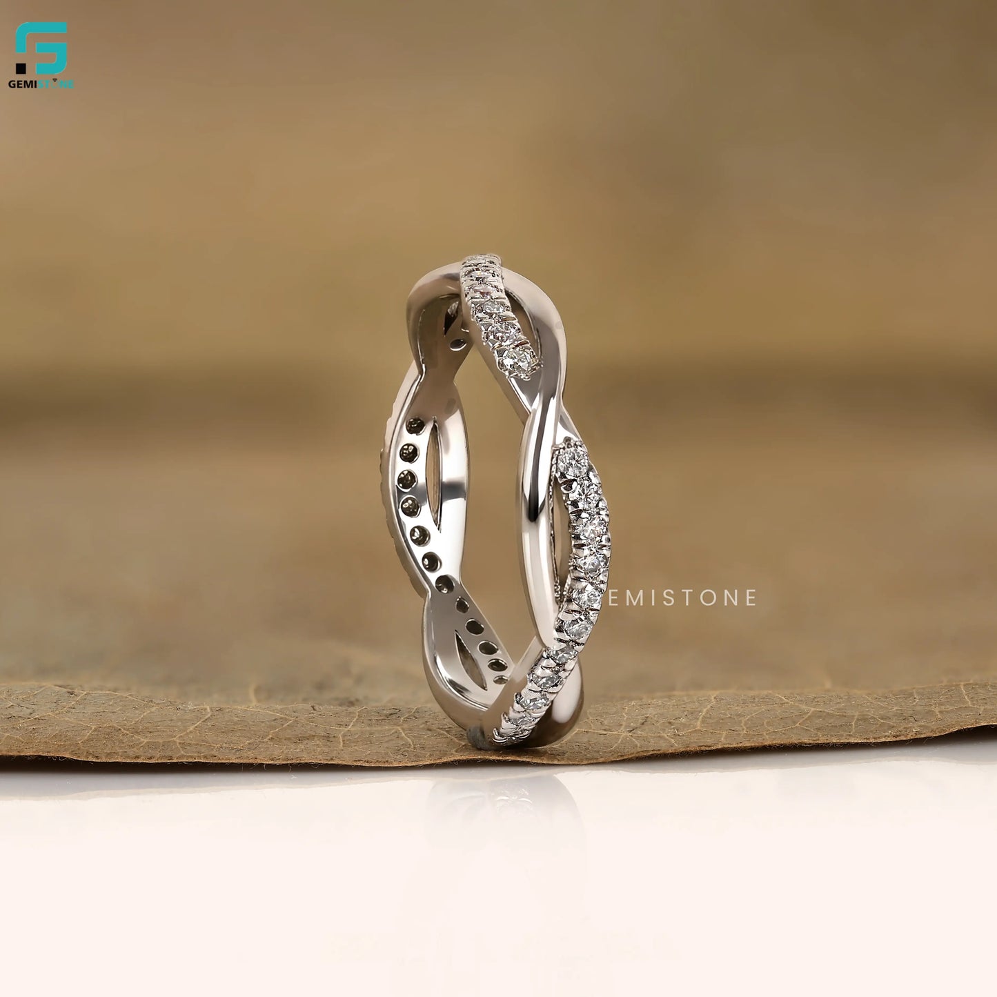 Twisted Infinity Round Cut Lab Diamond Wedding Band For Women