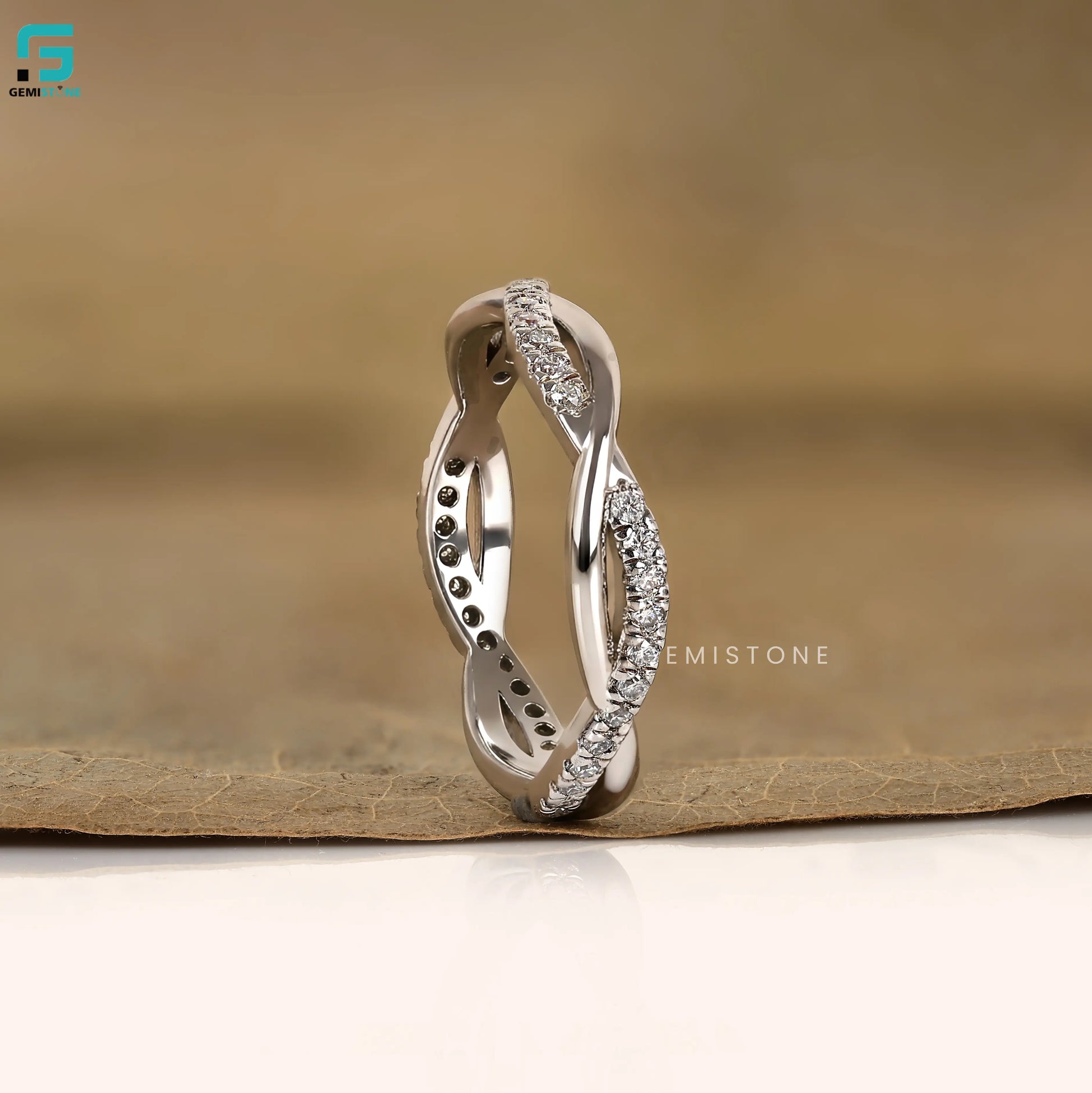 Twisted Infinity Round Cut Lab Diamond Wedding Band For Women