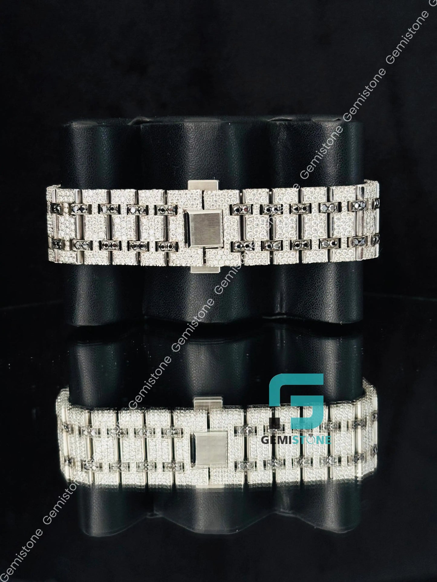 Geometric Dial Black & White Iced Moissanite Hip Hop Watch