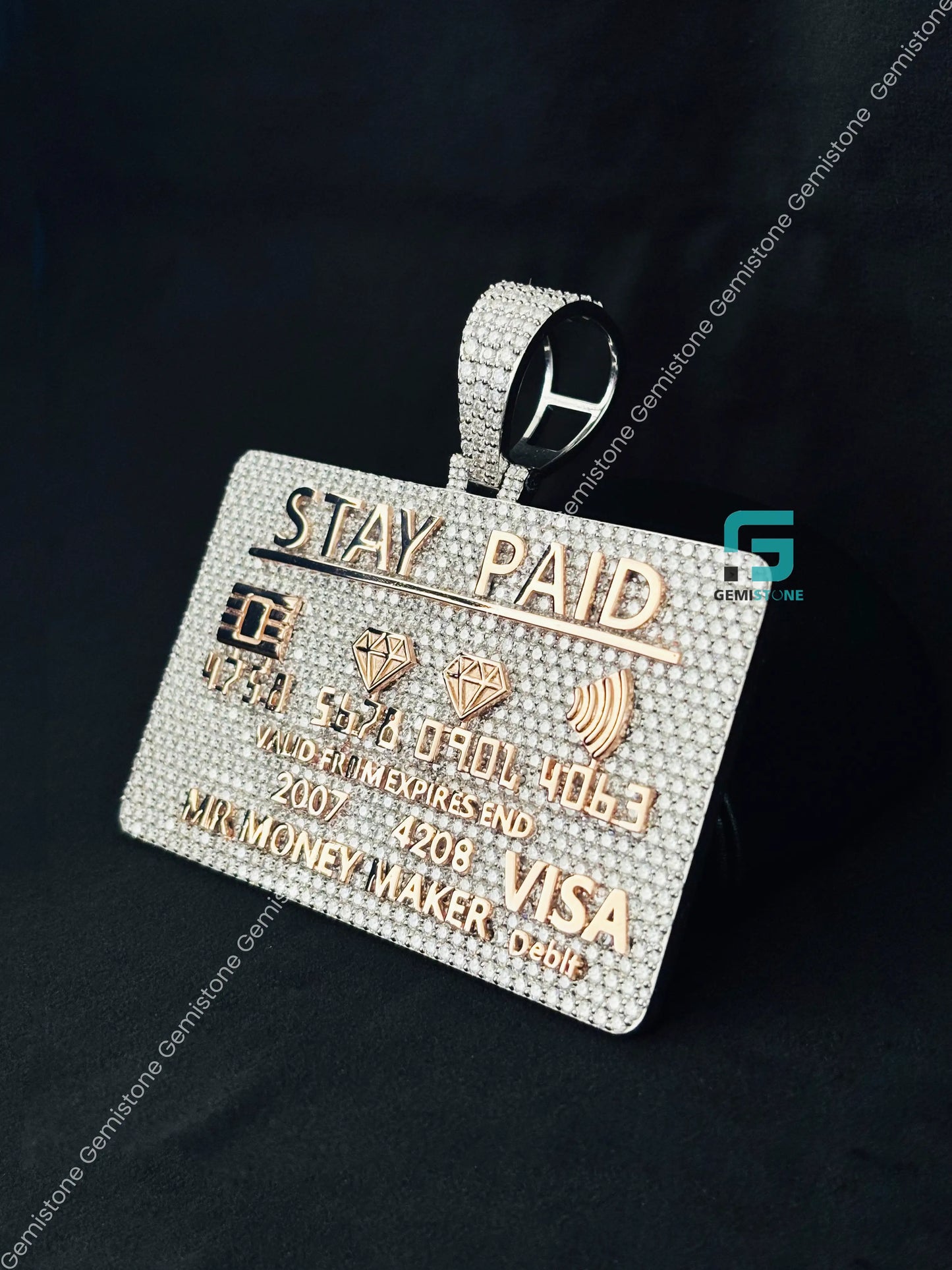 Two Tone ATM Card Moissanite Hip Hop Pendant