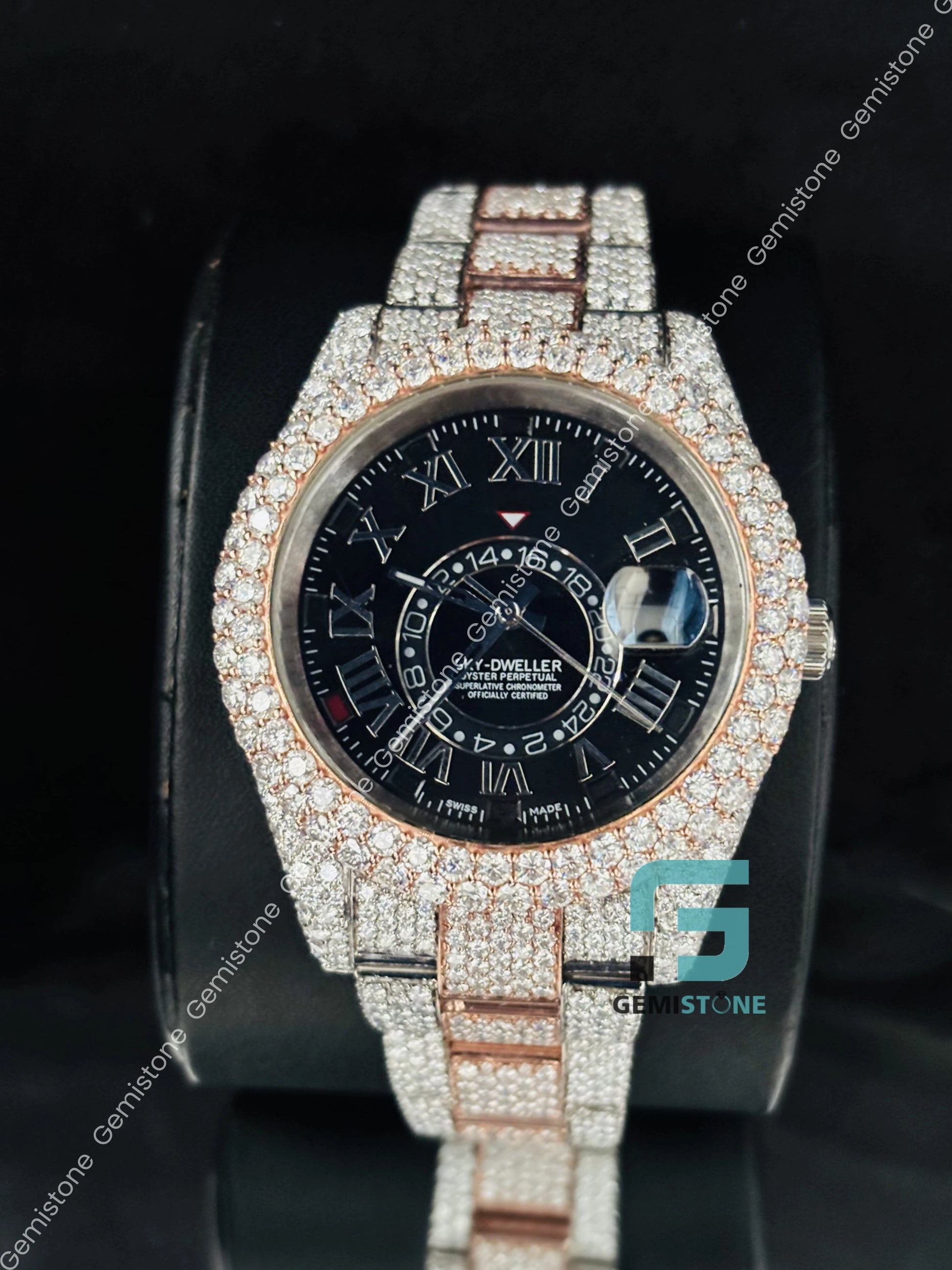 Two Sky Dweller Black Dial Moissanite Hip Hop Watch