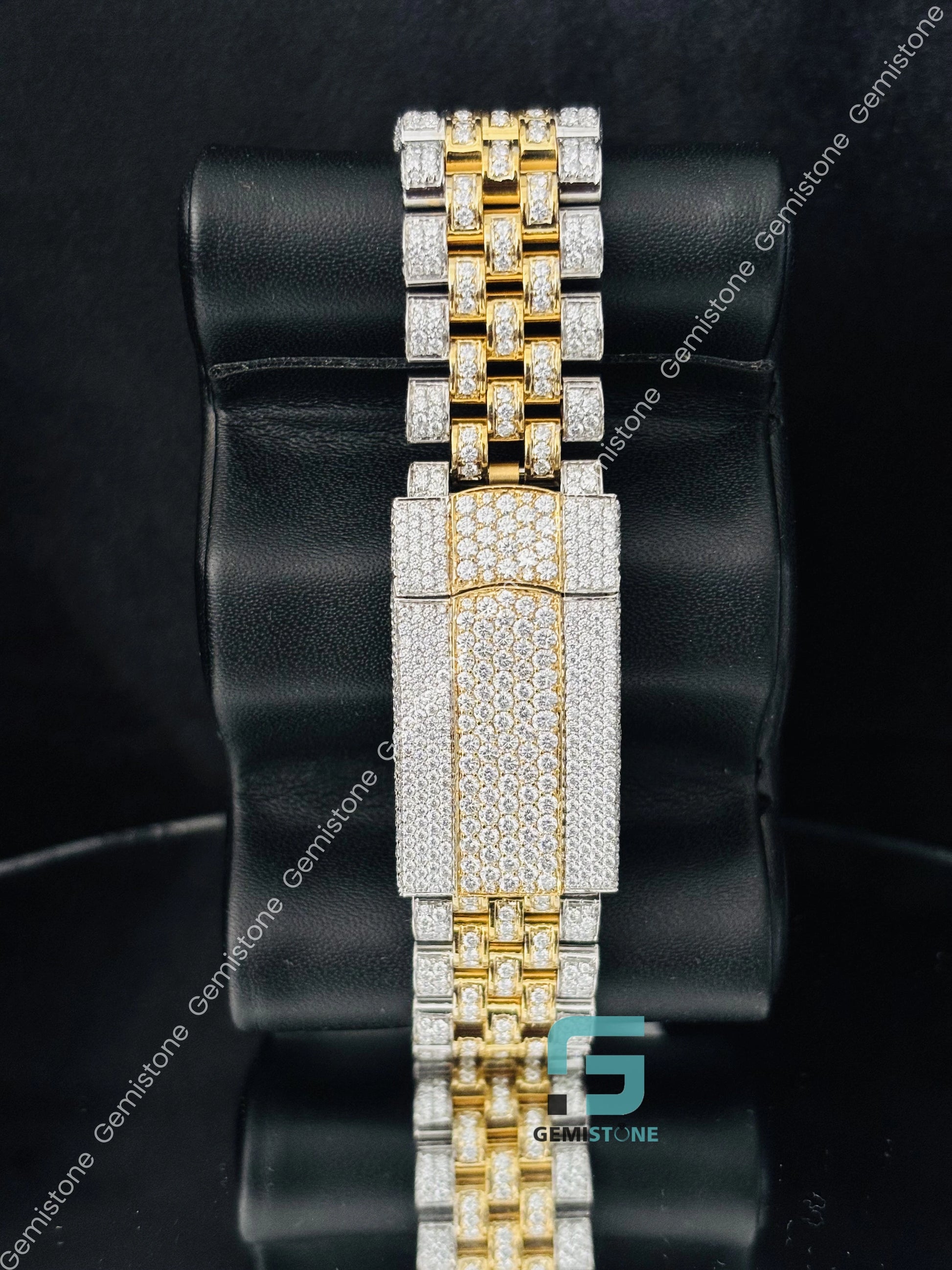 Two Tone Bust Down Blue Dial Moissanite Watch