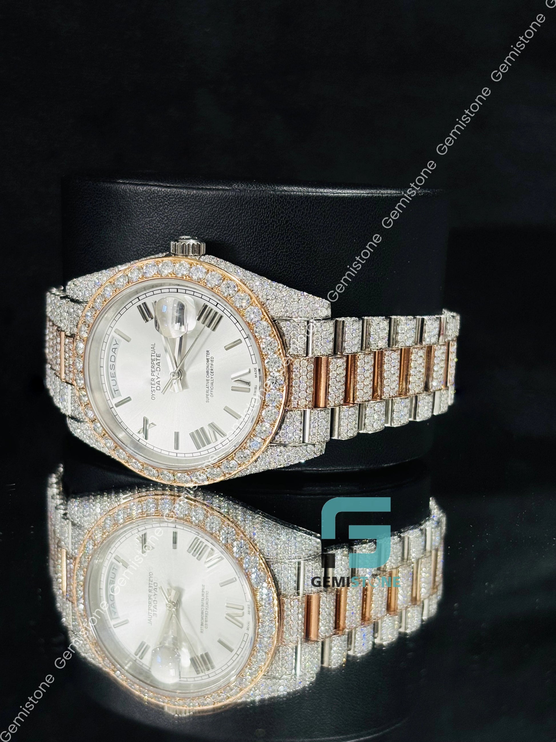 Two Tone Iced Out Hip Hop Moissanite Watch For Him