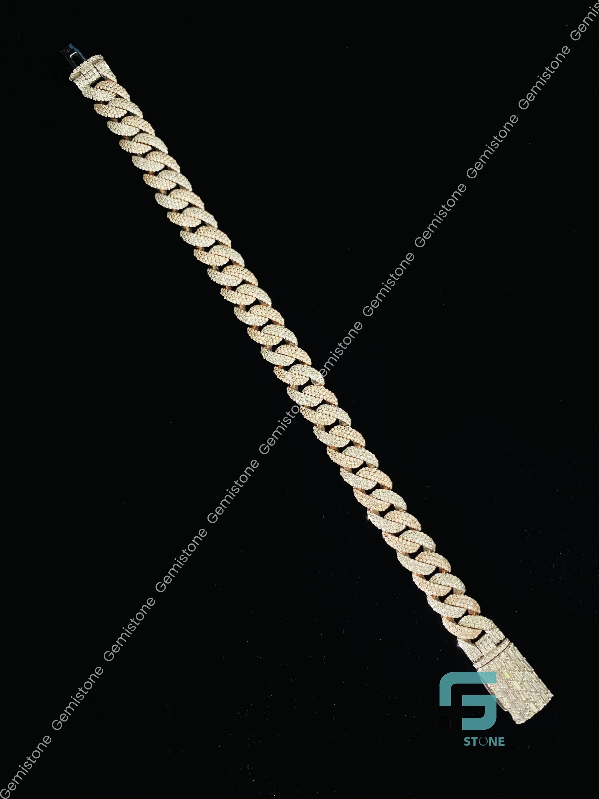 Two Tone Moissanite Baguette Cuban Bracelet