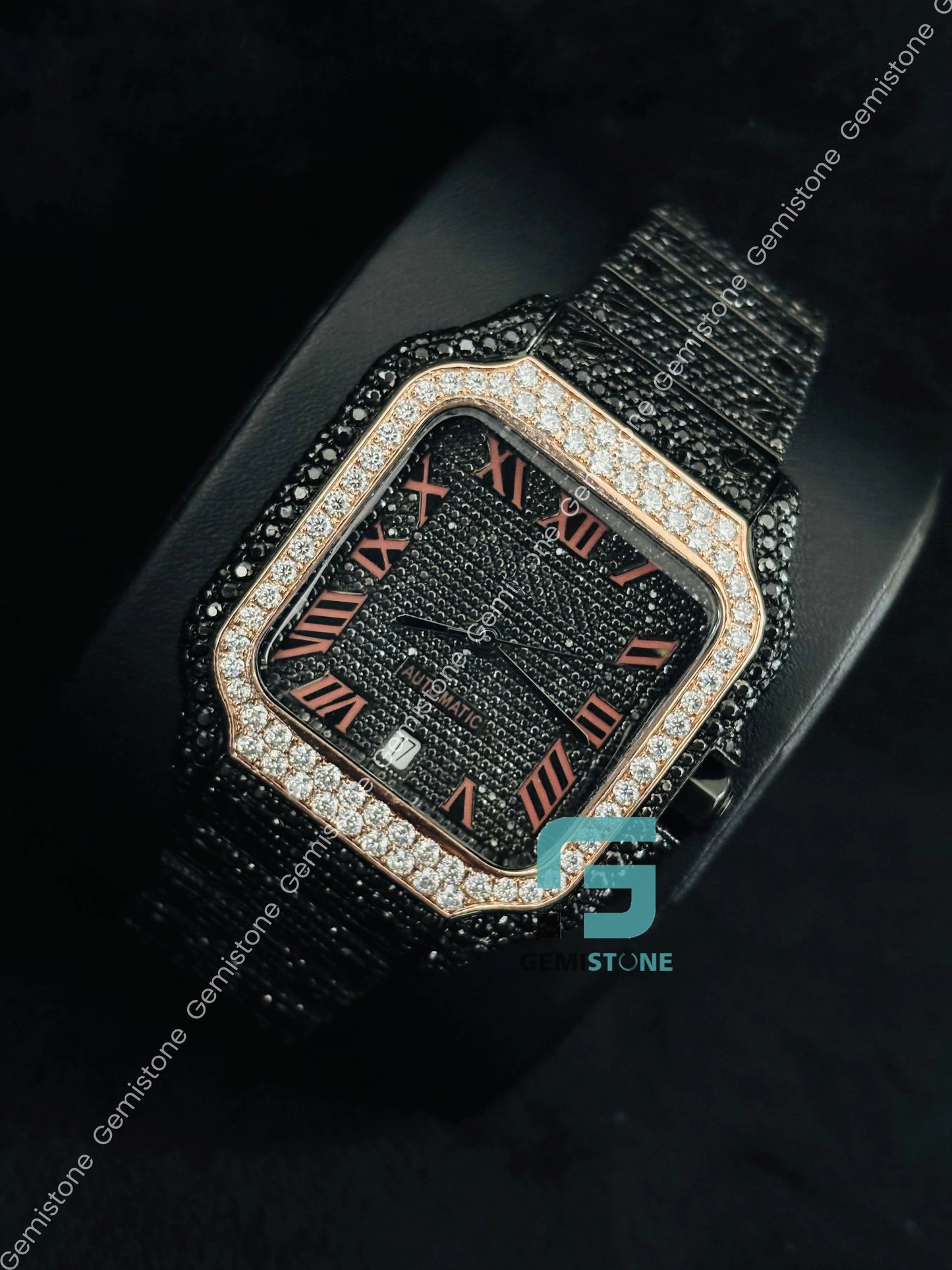 Two Tone Moissanite Black Diamond Watch