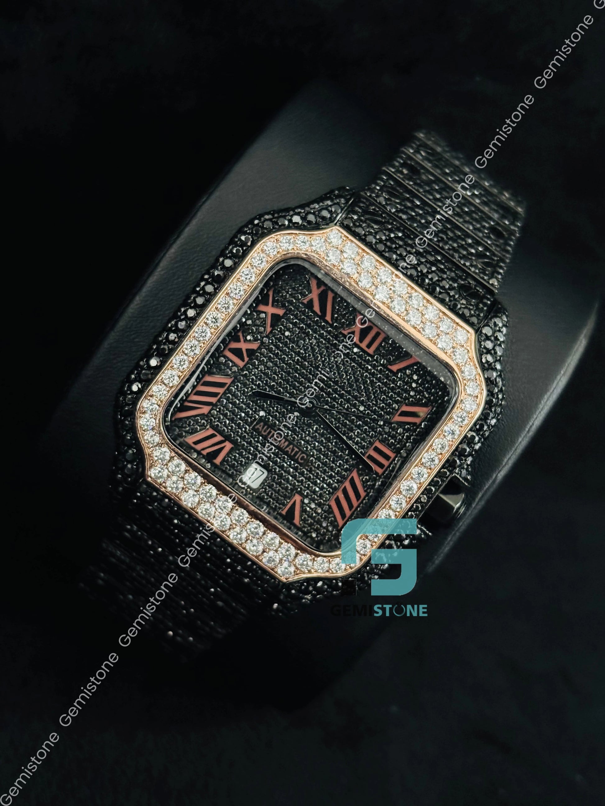 Two Tone Moissanite Black Diamond Watch