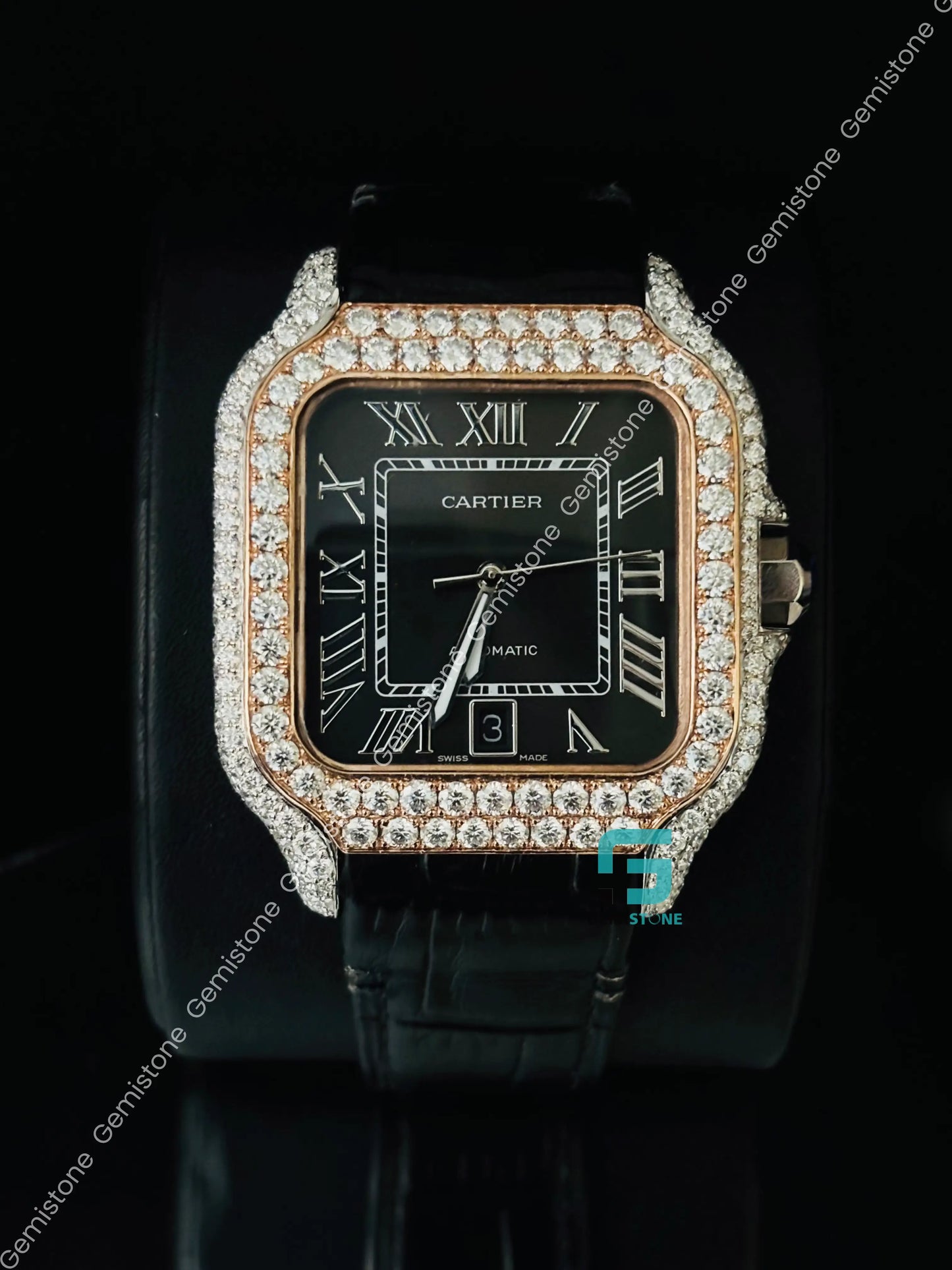 Two Tone Moissanite Roman Number Iced Out Watch