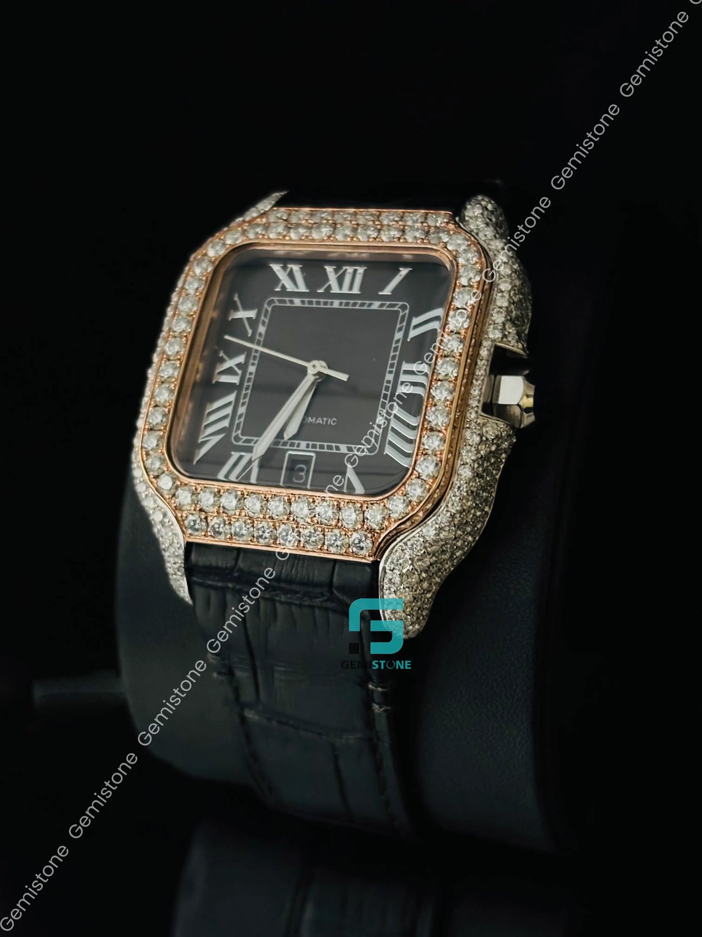 Two Tone Moissanite Roman Number Iced Out Watch For Men