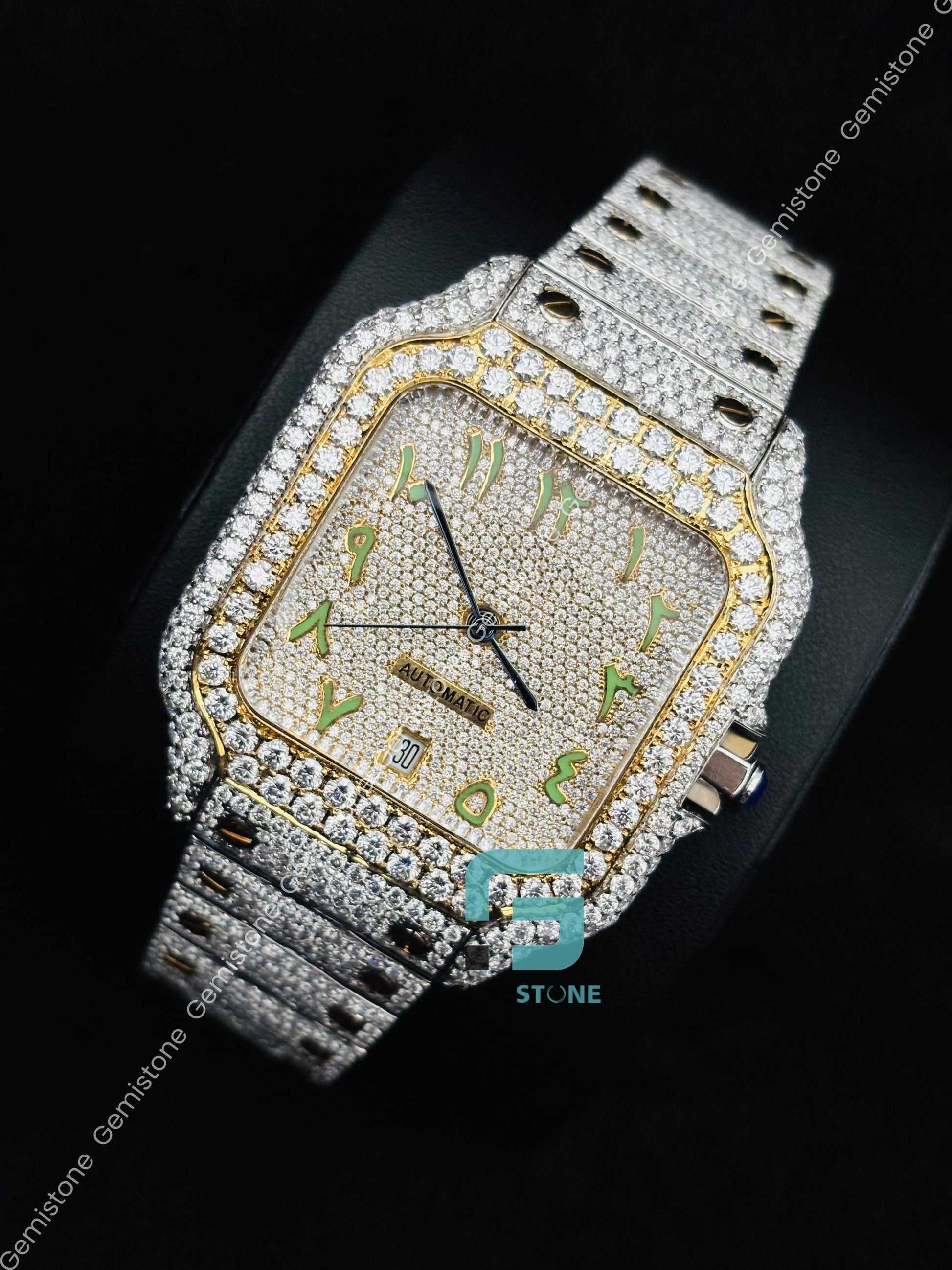 Two Tone Parrot Arabic Number Moissanite Watch for Him
