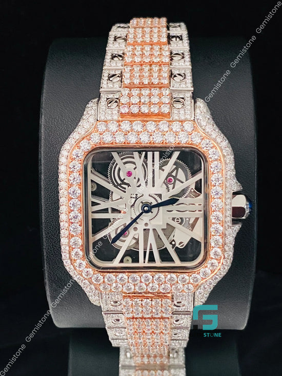 Fully Iced Out Two Tone Skeleton Dial VVS Moissanite Watch