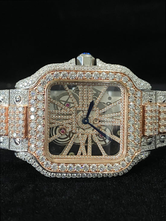 41MM Two Tone Fully Iced Out Skeleton Moissanite Watch Bust Down
