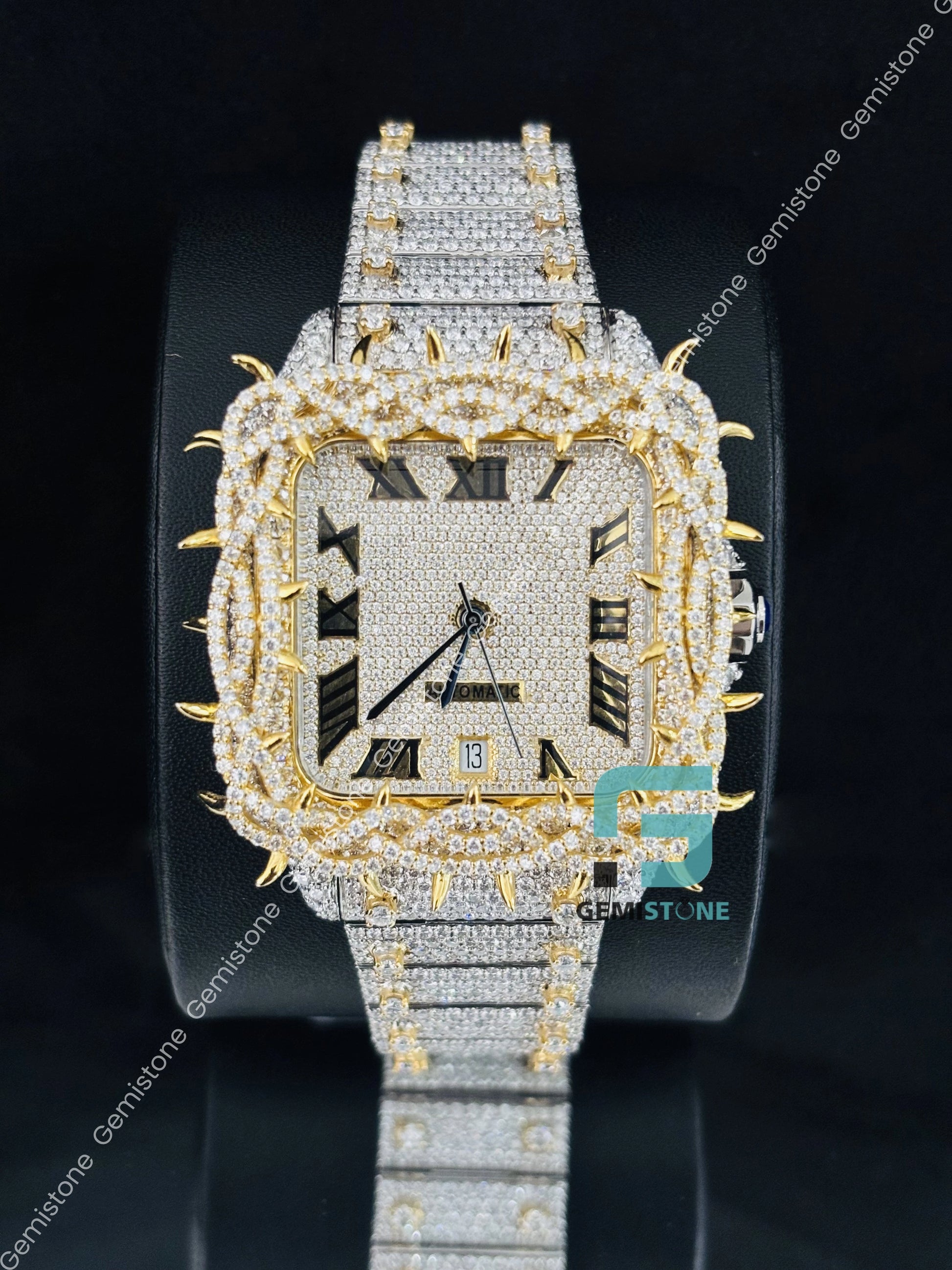Two Tone Thorn Design Moissanite Watch For Him