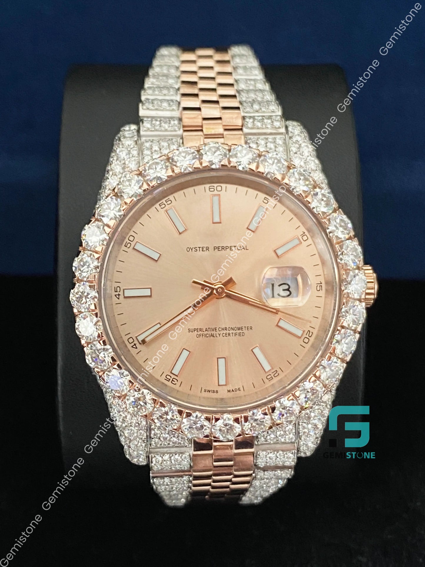 Luxury 41MM Two Tone Beige Dial Moissanite Iced Out Automatic Watch