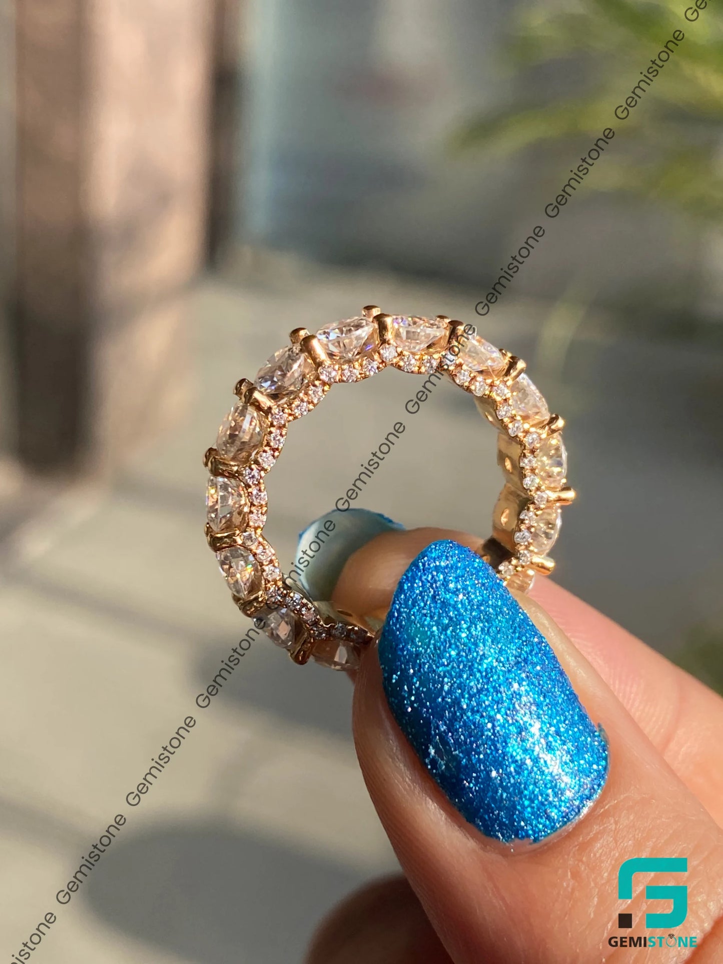 14K Gold Round Cut Moissanite Hidden Halo U Prong Eternity Band