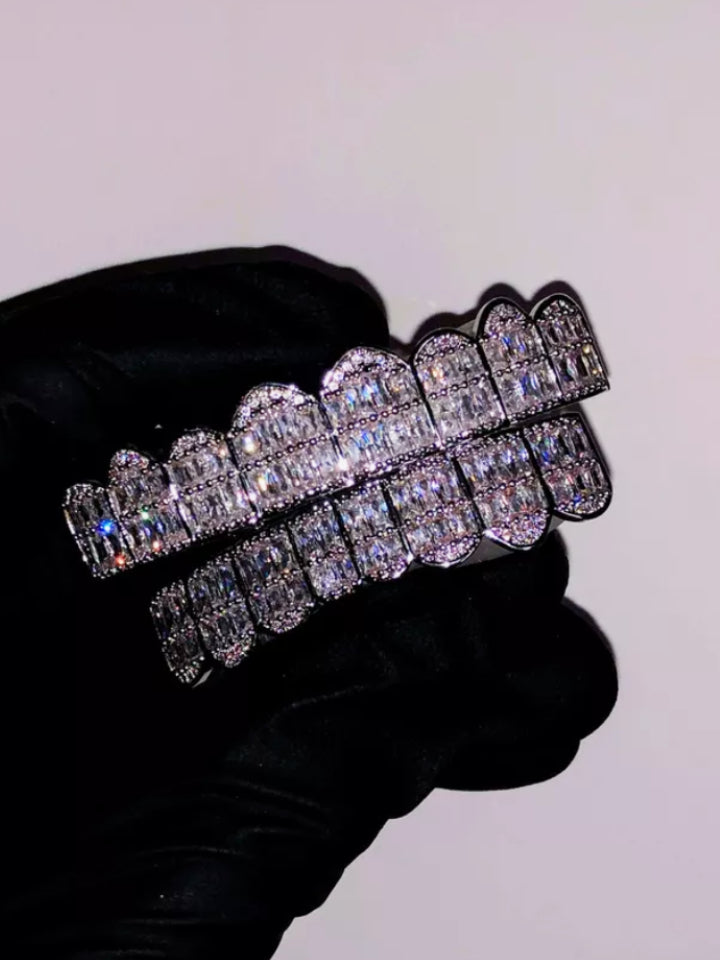 Custom 925 Silver 8 On 8 Moissanite Baguette Diamond Grillz