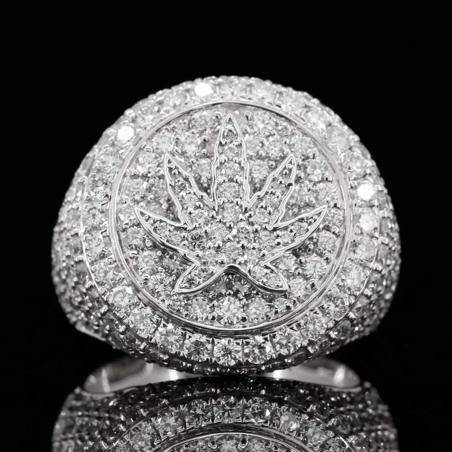 Iced Weed Marijuana Leaf Moissanite Diamond Bust Down Ring