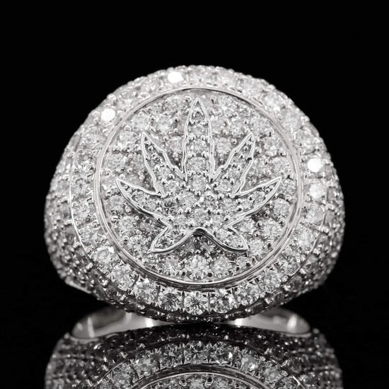Iced Weed Marijuana Leaf Moissanite Diamond Bust Down Ring
