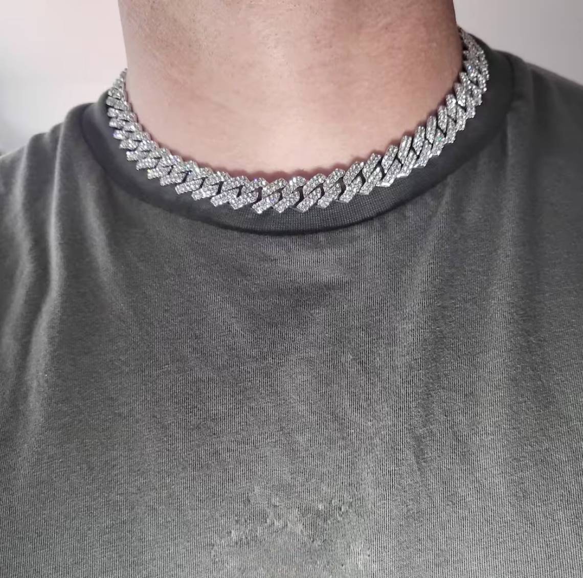 14MM Fully Iced Out Round Cut VVS Moissanite Cuban Chain