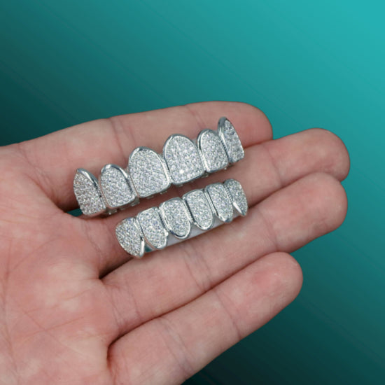Custom 925 Silver Iced 6 Top 6 Bottom VVS Diamond Grillz