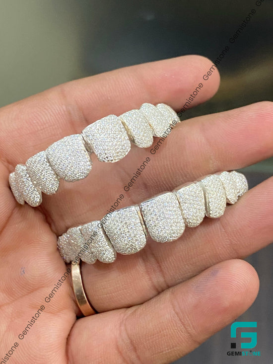 Fully Iced 10 Top 10 Bottom Custom Moissanite Grillz 925 Silver