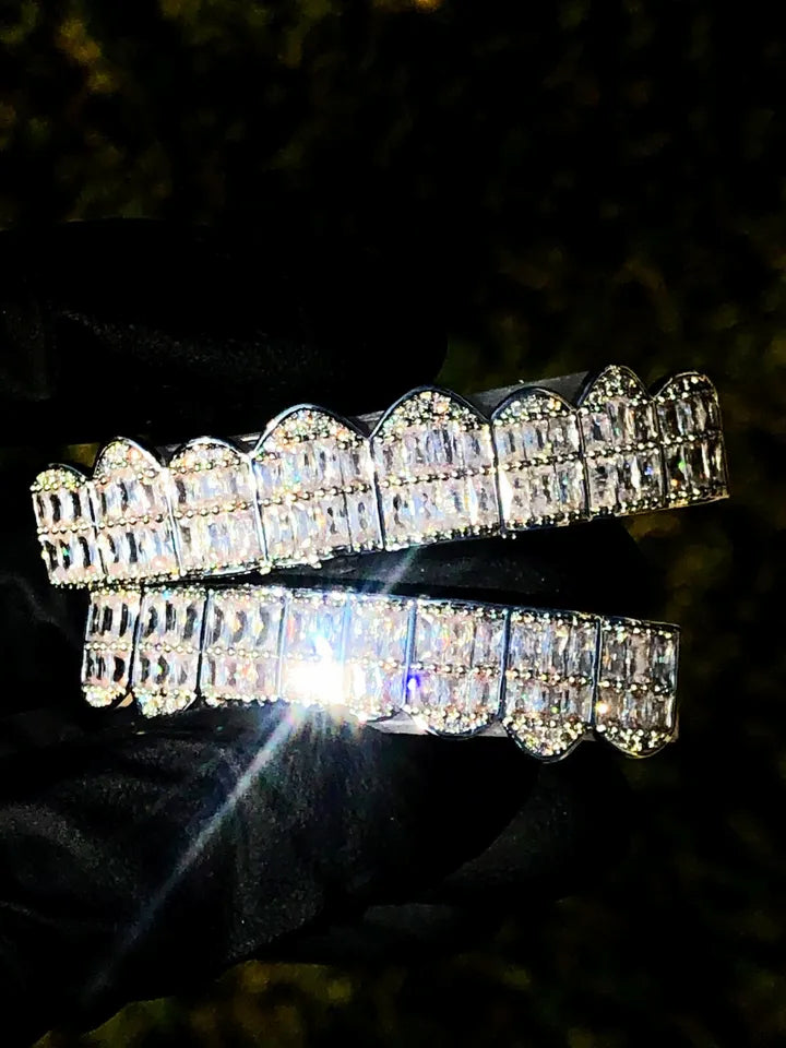 Custom 925 Silver 8 On 8 Moissanite Baguette Diamond Grillz