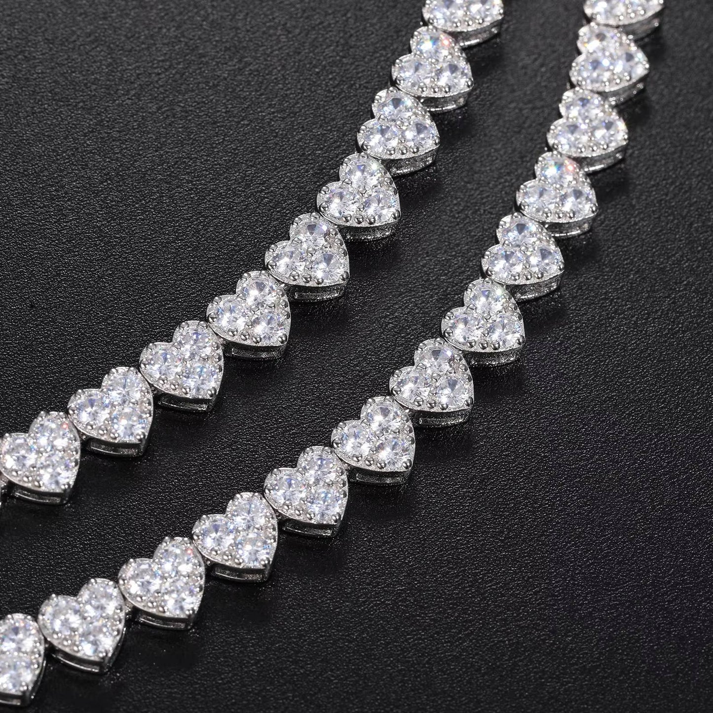 VVS-Moissanite-Cluster-Heart-Tennis-Bracelet