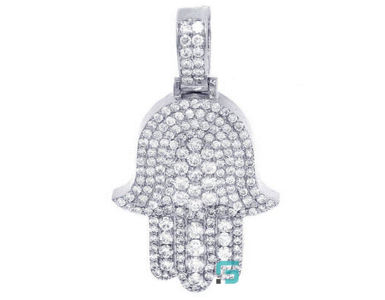 3D Hamsa Moissanite Diamond Pendant 2" Charm