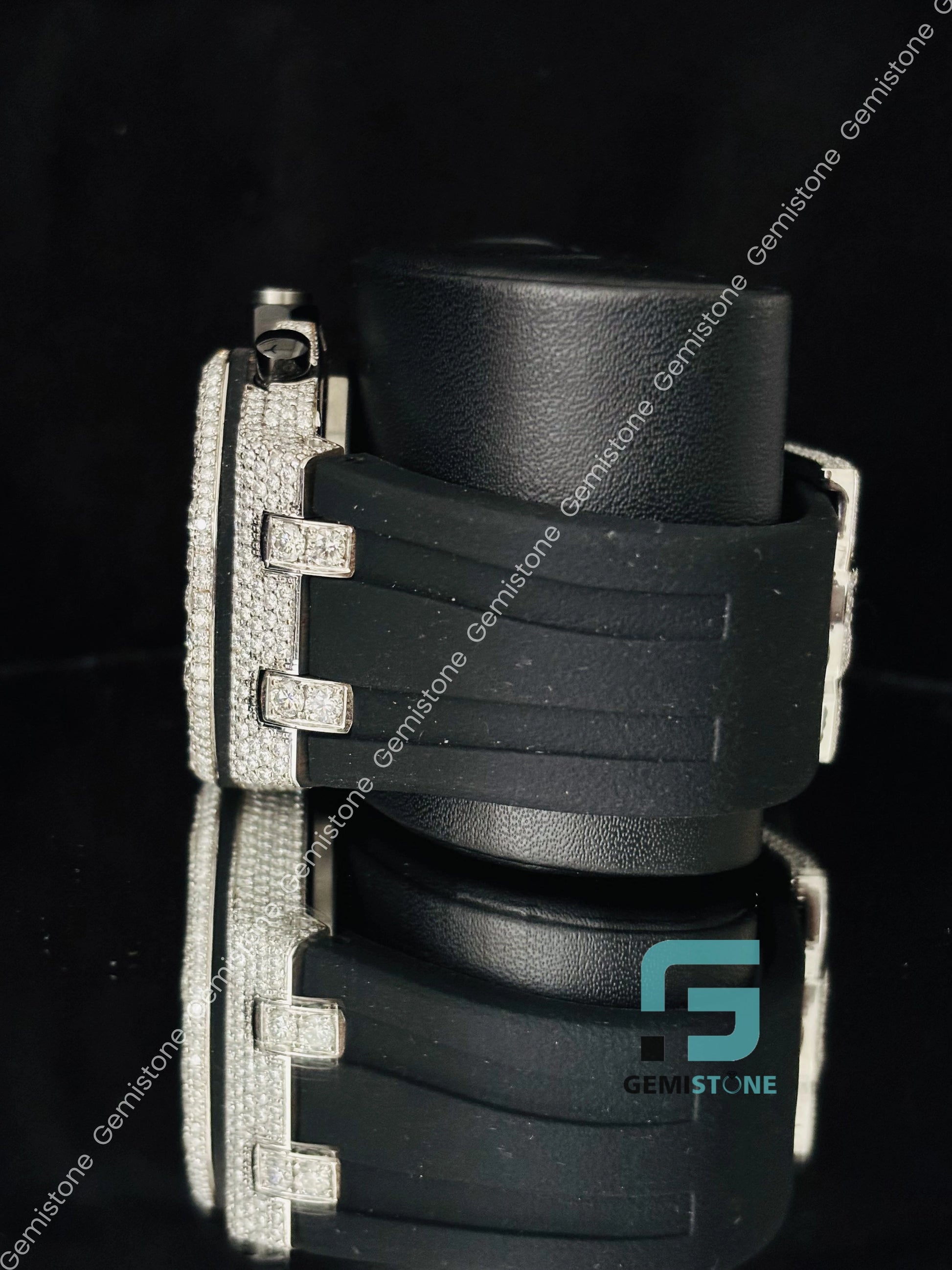 VVS Big Bezel Moissanite Hip Hop Black Silicon Belt Watch