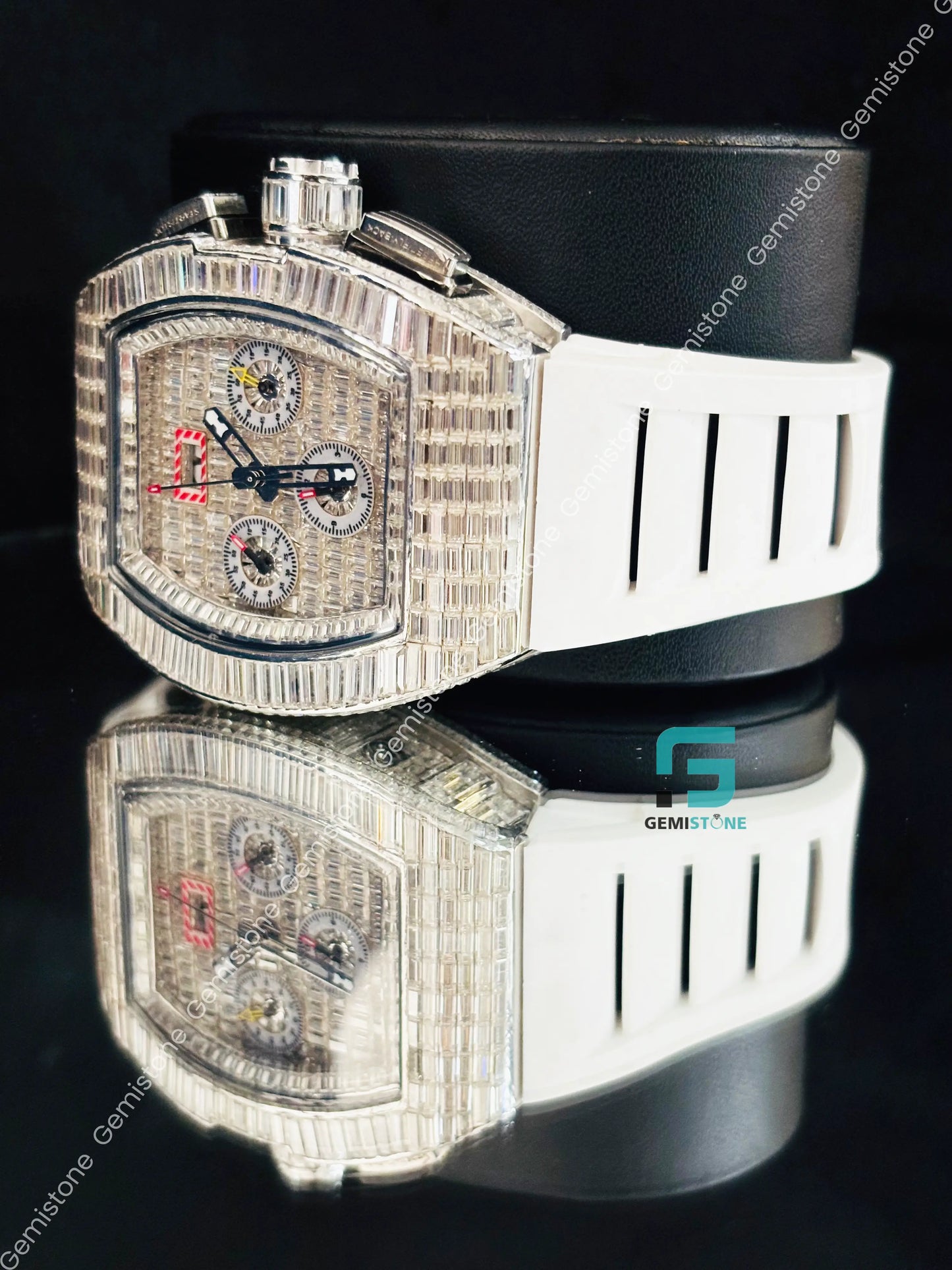 VVS Moissanite Iced Out Baguette White Silicon Starp Hip Hop Watch