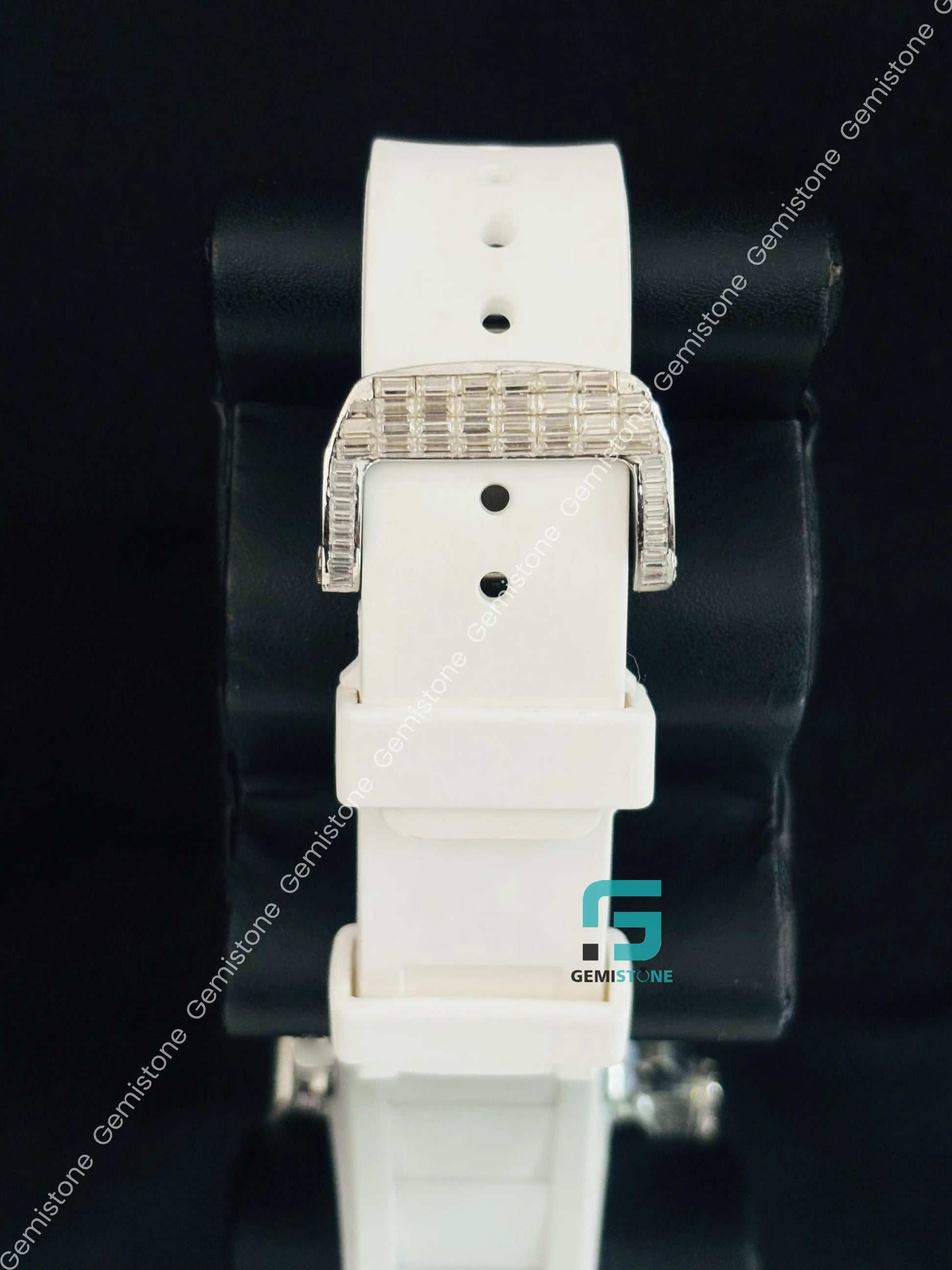 VVS Moissanite Iced Out Baguette White Silicon Starp Watch