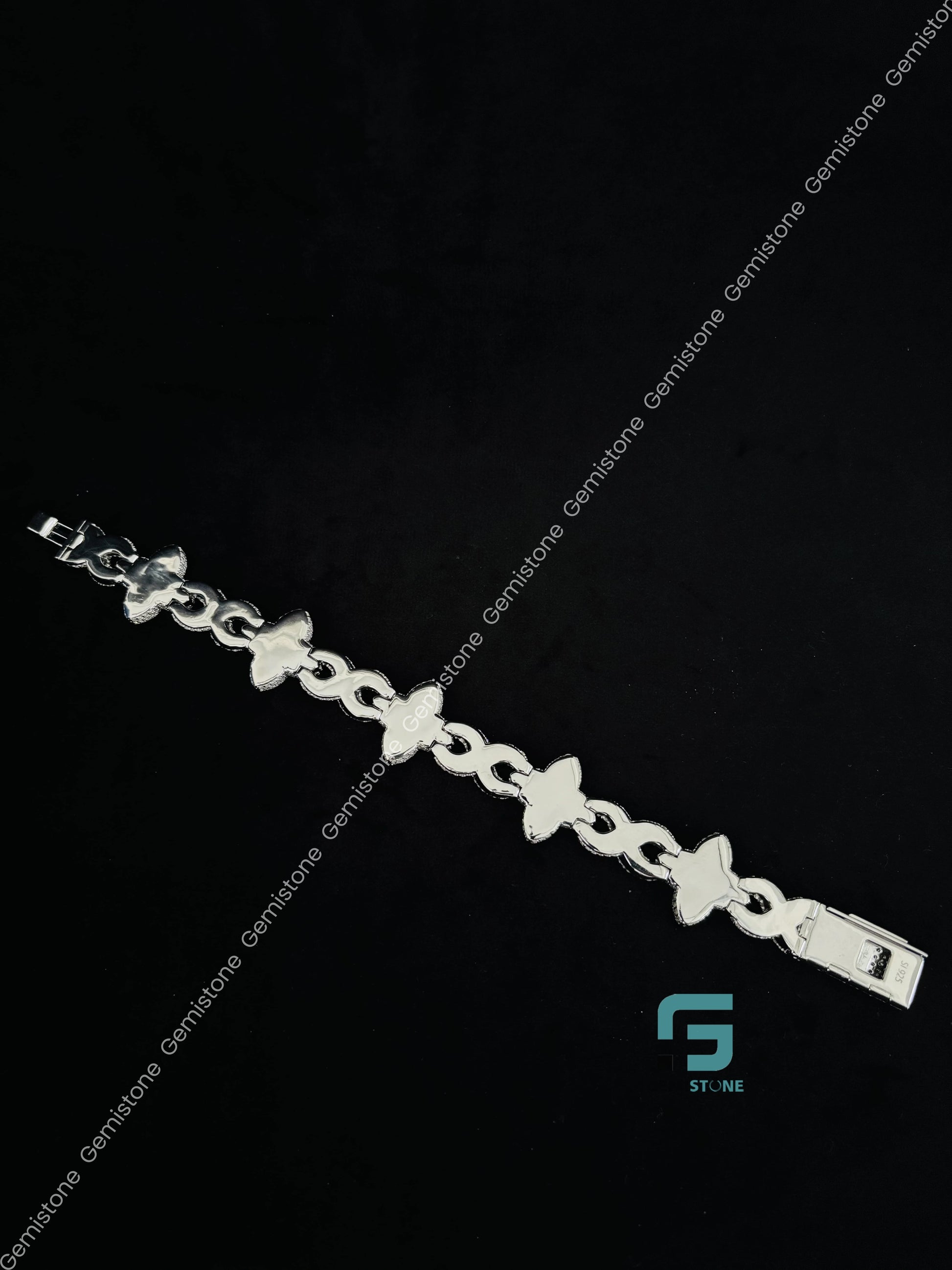 VVS Sterling Silver Fully Studded Moissanite Clover Bracelet