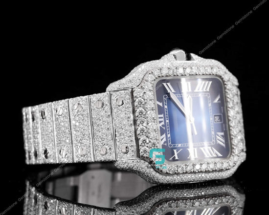 Trendy Royal Blue Dial Moissanite Diamond Studded Watch