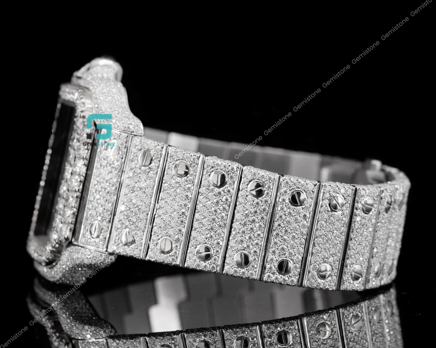 Trendy Royal Blue Dial Moissanite Diamond Studded Watch