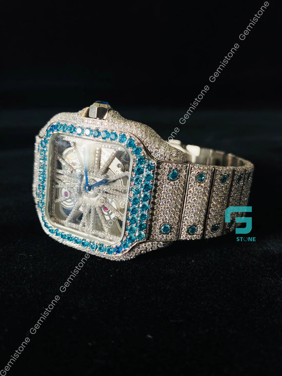 Skeleton Dial Custom Hand Made VVS Moissanite Diamond Watch Passes Diamond Tester