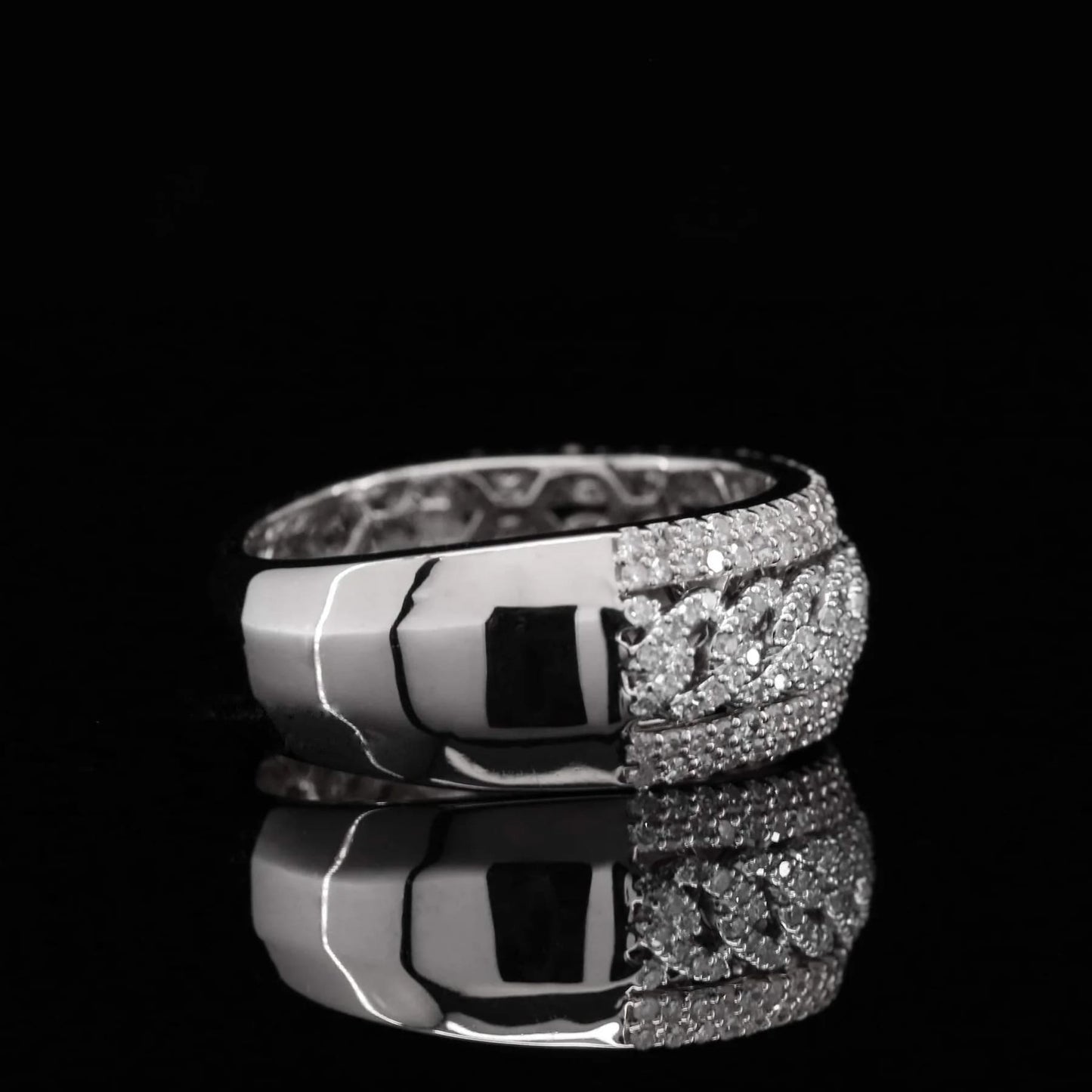 Classic Half Eternity Round Moissanite Diamond Cuban Link Ring