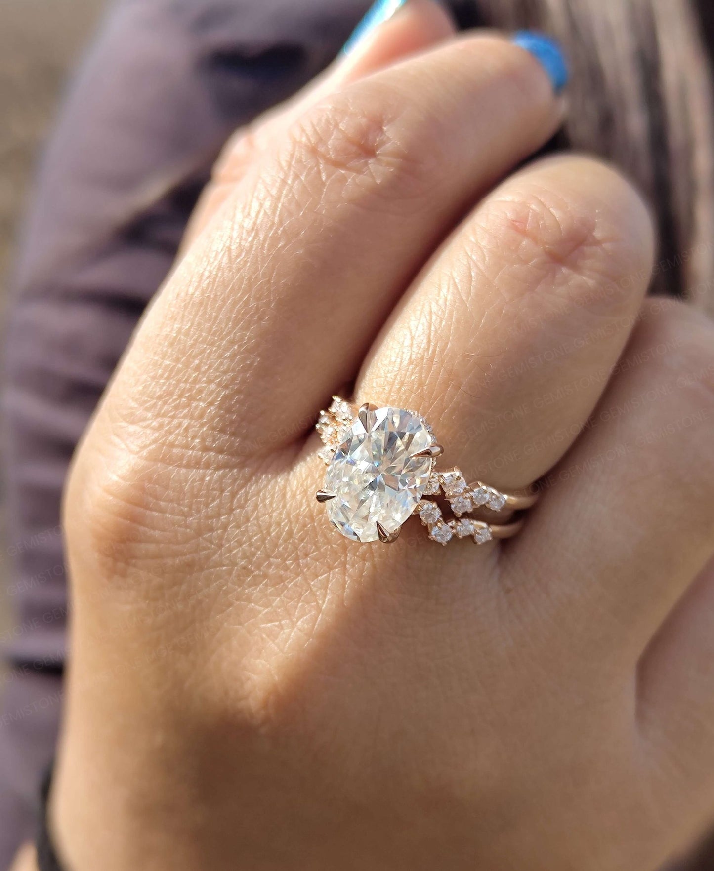 4.5 CT Oval Cut Moissanite Wedding Bridal Ring Set For Her