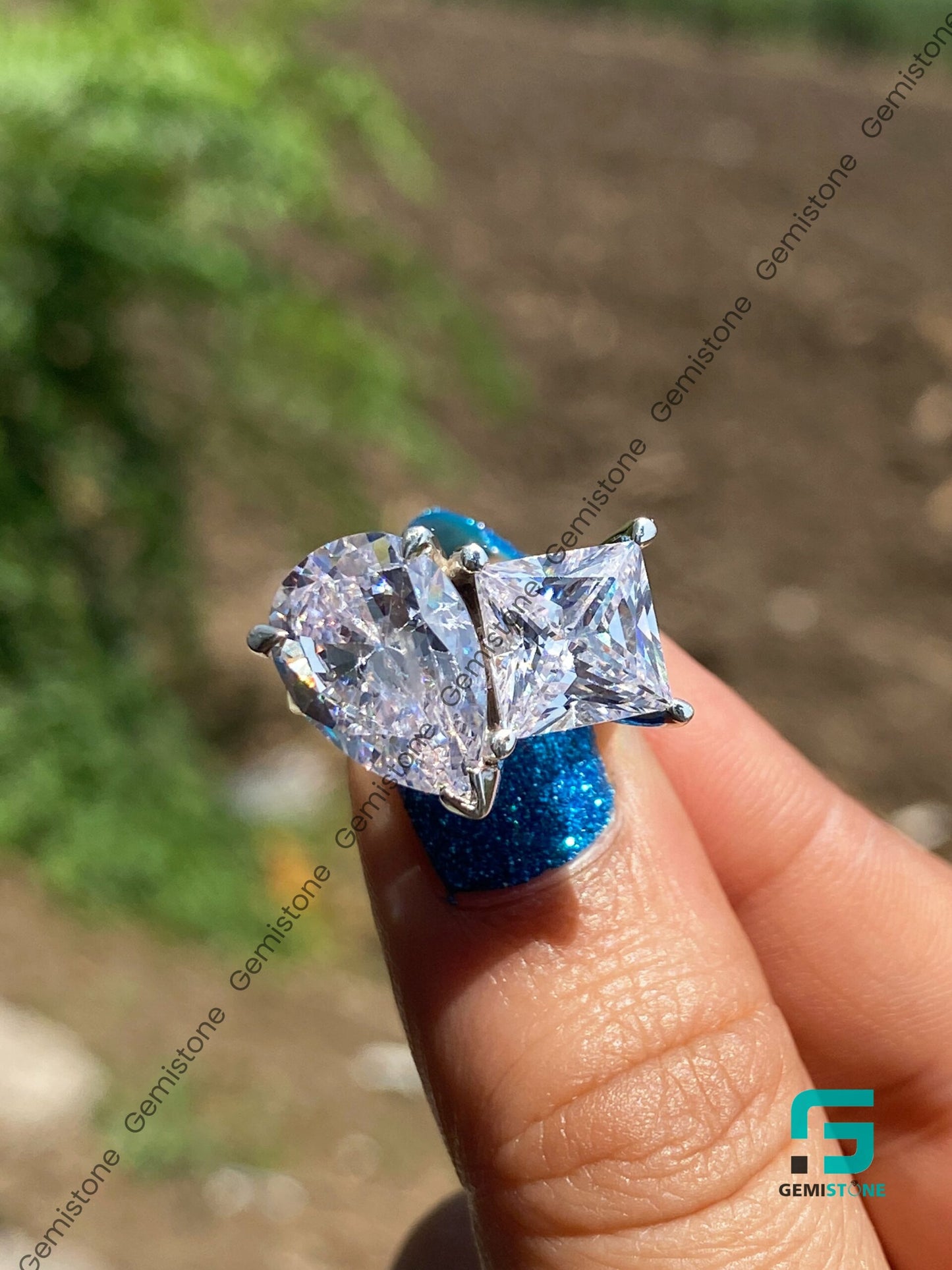 Pear Princess Cut Toi et Moi Emily Ratajkowski Engagement Ring