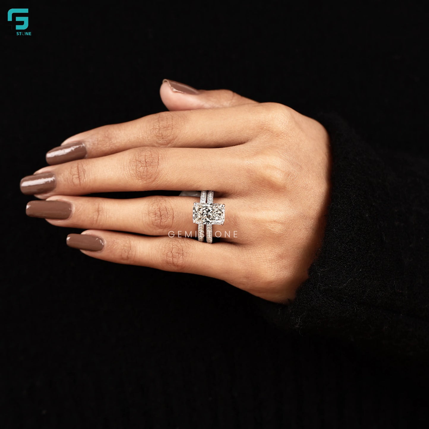 Radiant Halo Lab Diamond Bridal Set Wedding Bridal Set Ring
